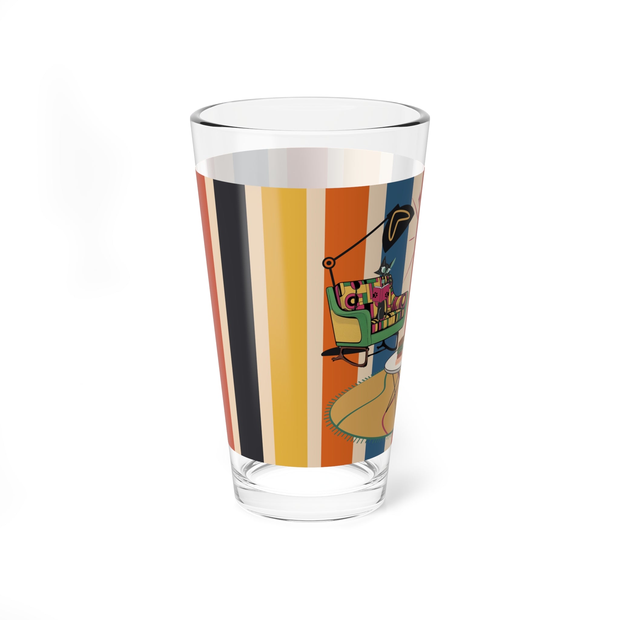 Atomic Kitschy Cats, Book Lover, Book Club Colorful Retro Glass - Vibrant Drinkware for Home Entertaining - Mid Century Modern Gal