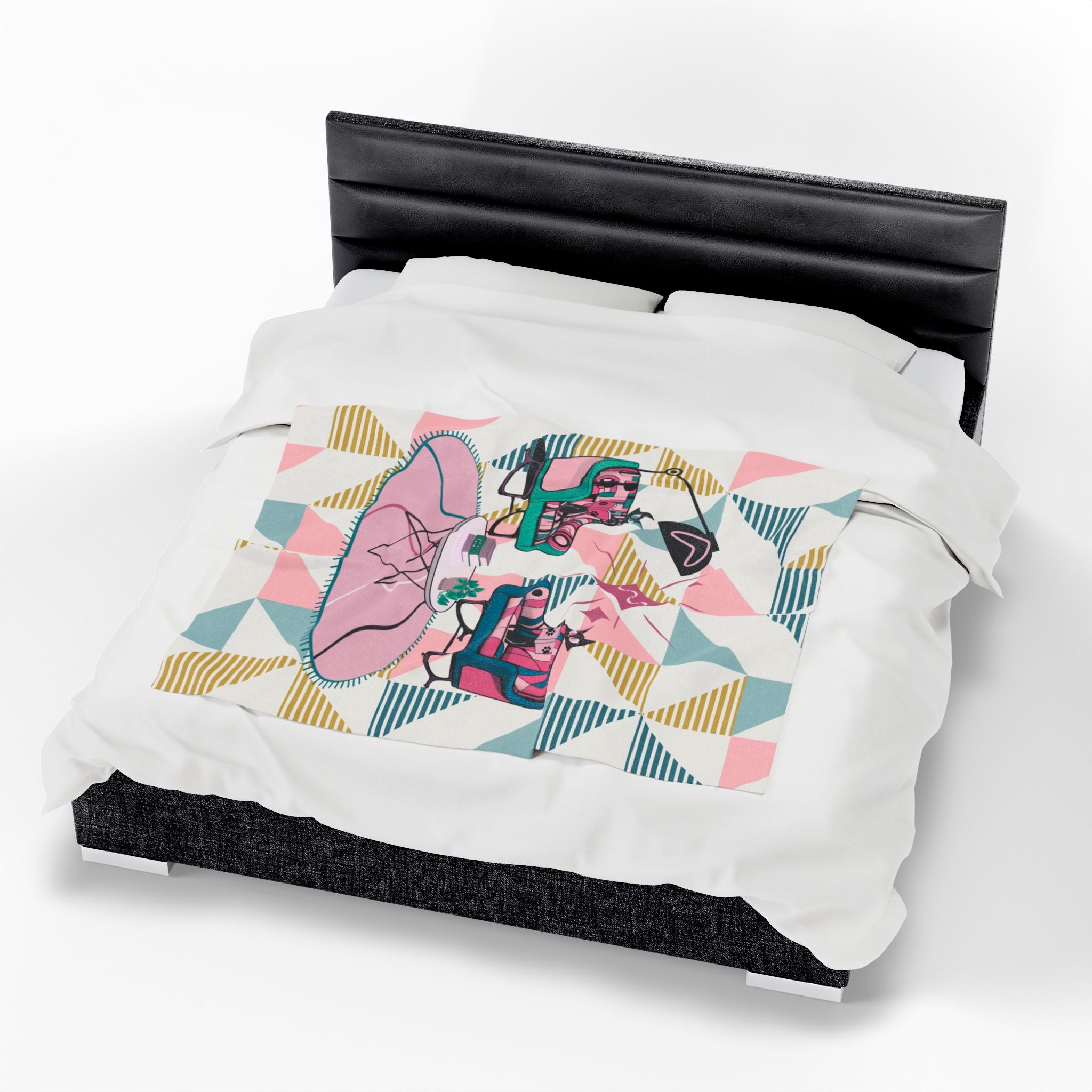Atomic Cats Reading Blanket Mid-Century Modern, Book Lover, Book Club Gift Plush Blanket - Cozy Retro Home Decor - Mid Century Modern Gal