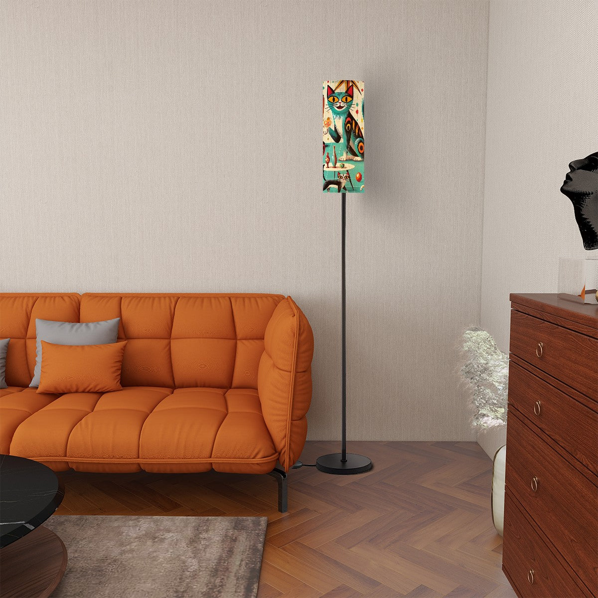 Mid Century Modern Floor Lamp, Kitschy Cat And Cocktail Hour, Mod Bar, Fun Floor Lamp - Mid Century Modern Gal