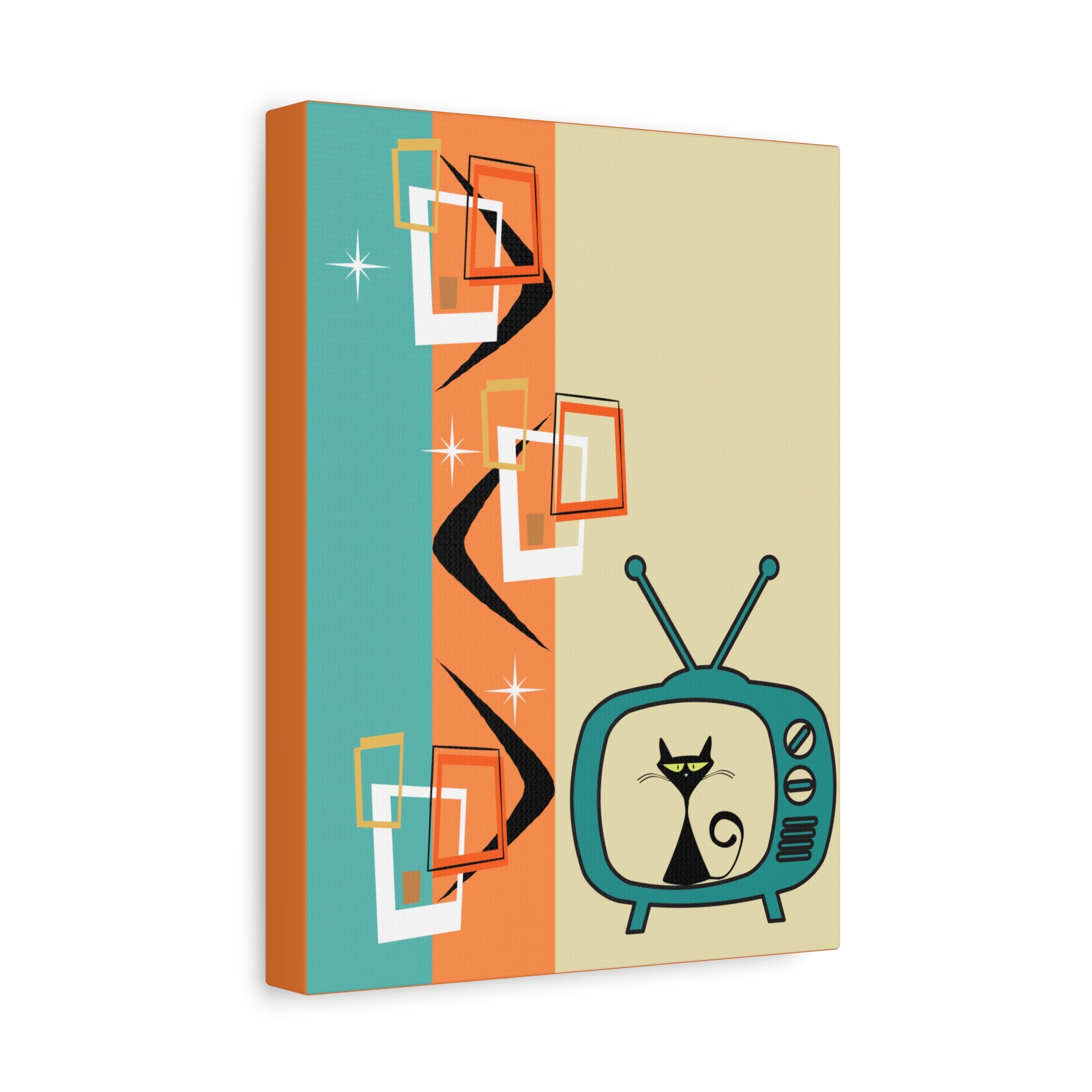 Atomic Cat Retro Kitschy Cute Boomerang Starburst Mid Mod Canvas Gallery Wraps - Mid Century Modern Gal