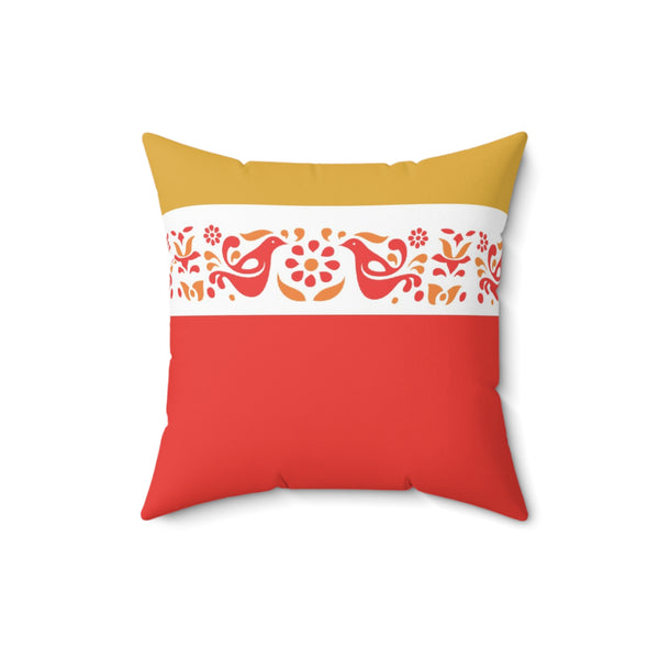 Pyrex Friendship, Red, Golden Yellow Rooster Floral Vibrant Decorative Pillow with Colorful Bird Design