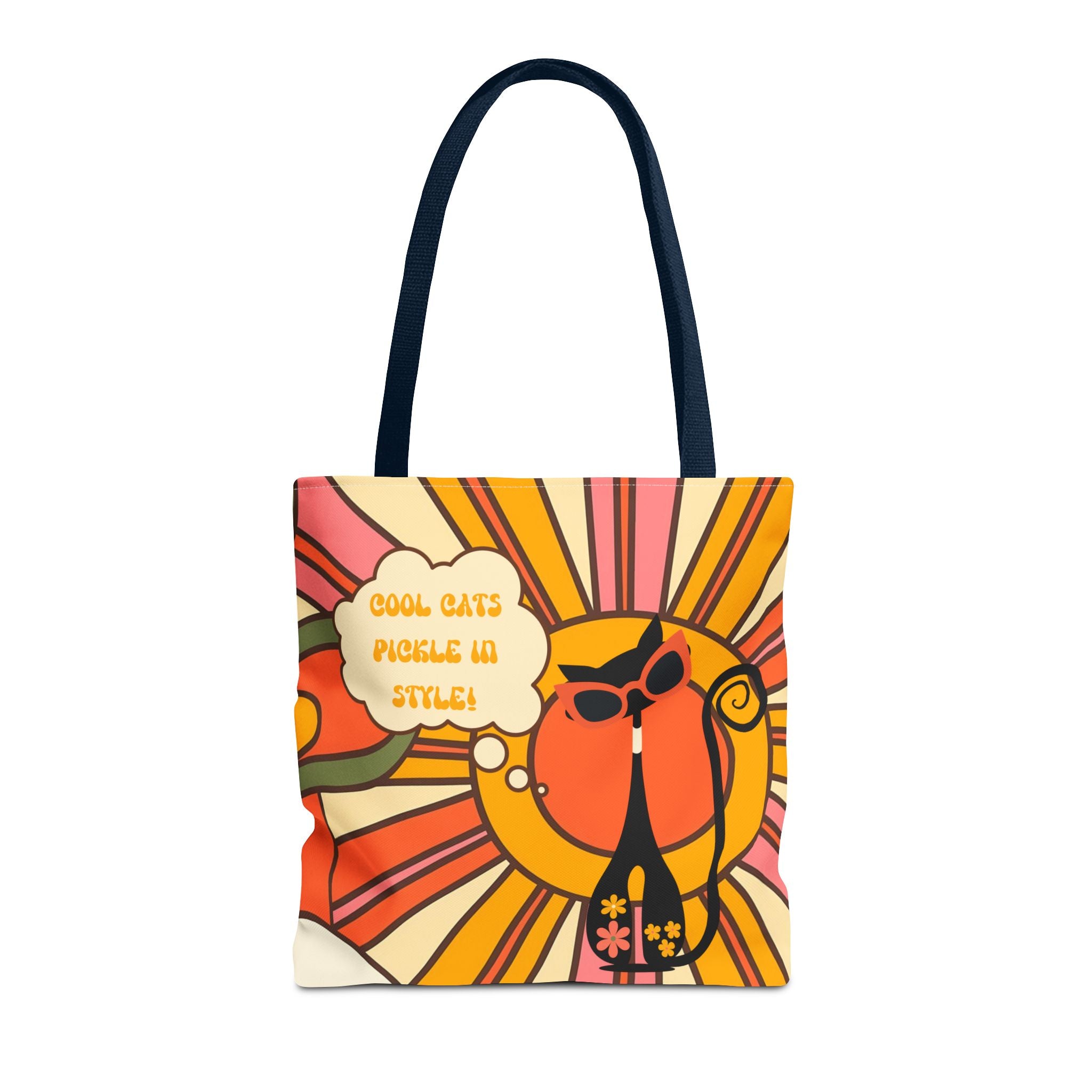 Pickleball Player Lover Tote Bag, Retro Groovy Mod Cat