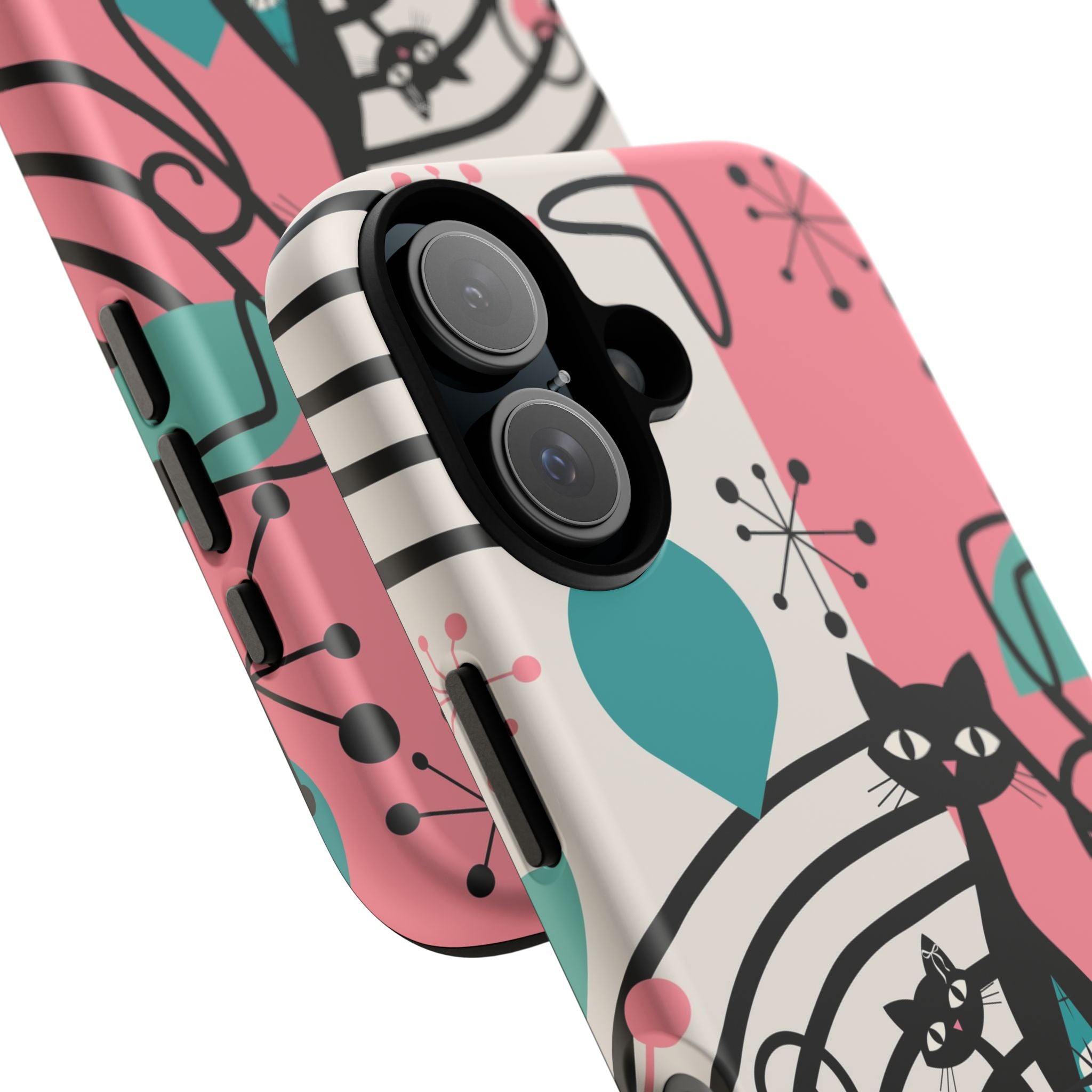 Mid Mod Atomic Cat Boomerang Starburst, Pink, Black Kitschy Stylish Cat Phone Case: Modern Design for Cat Lovers