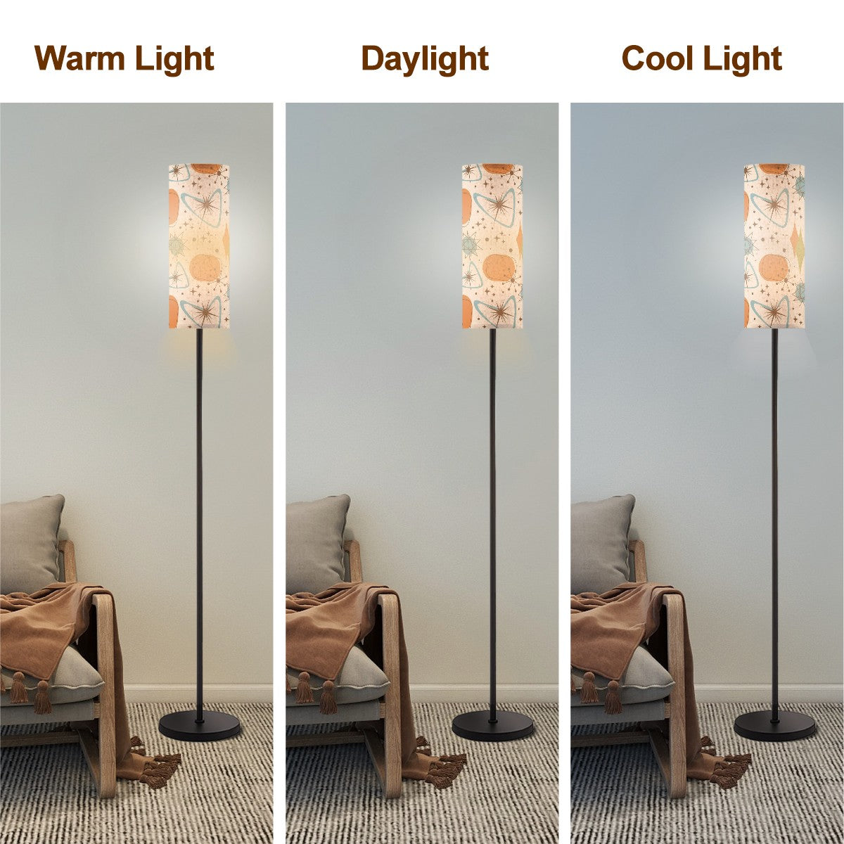 Mid Century Modern Designed, Slender Floor Lamp, Orange, Blue, Starburst - Mid Century Modern Gal
