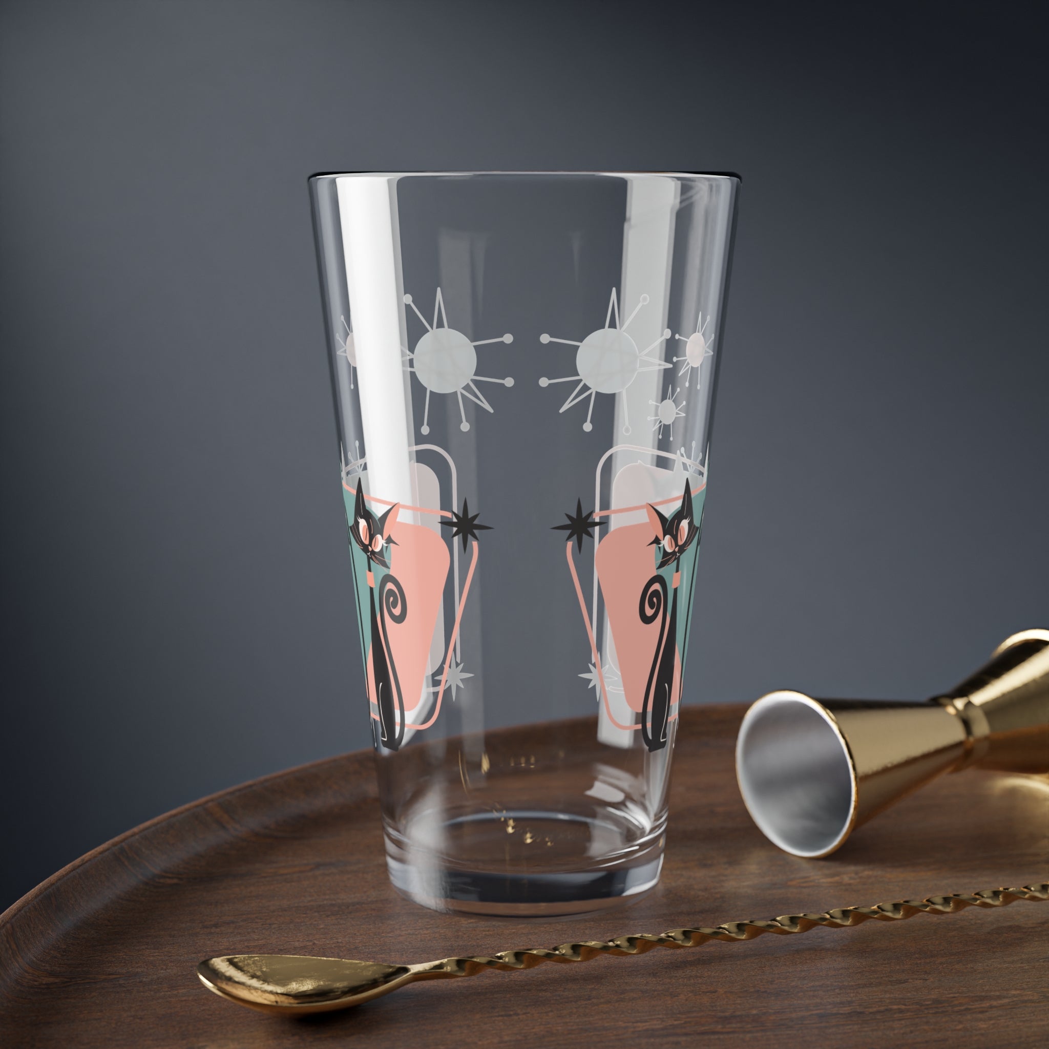 50s Style, Crazy Cat Mom, Atomic Cats, Kitschy Mid Century Modern Cocktail, Mocktail Glass - Mid Century Modern Gal
