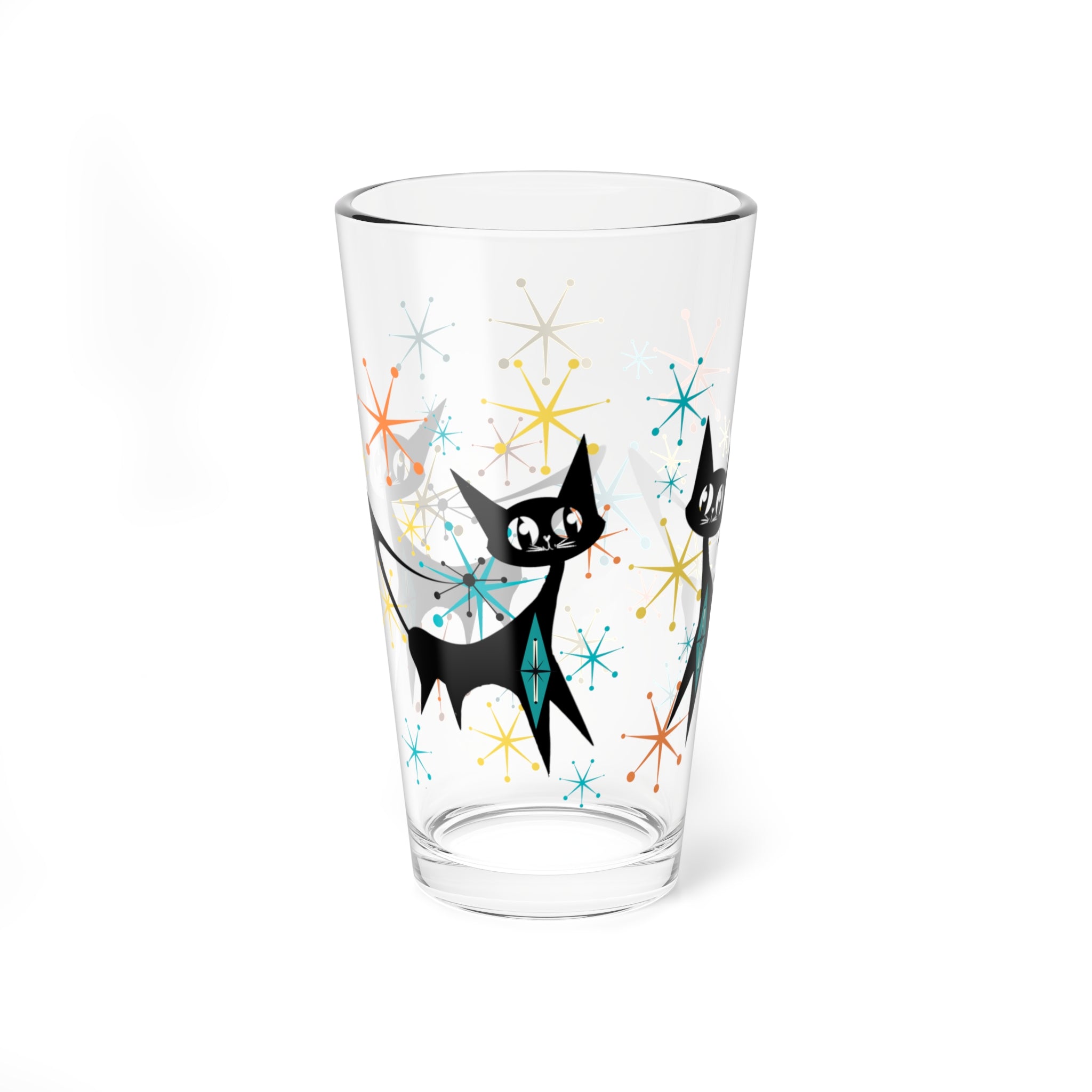 Atomic Black Cats, Kitschy Starbursts Whimsical Cat Mid Century Modern Retro Drinkware Barware - Mid Century Modern Gal
