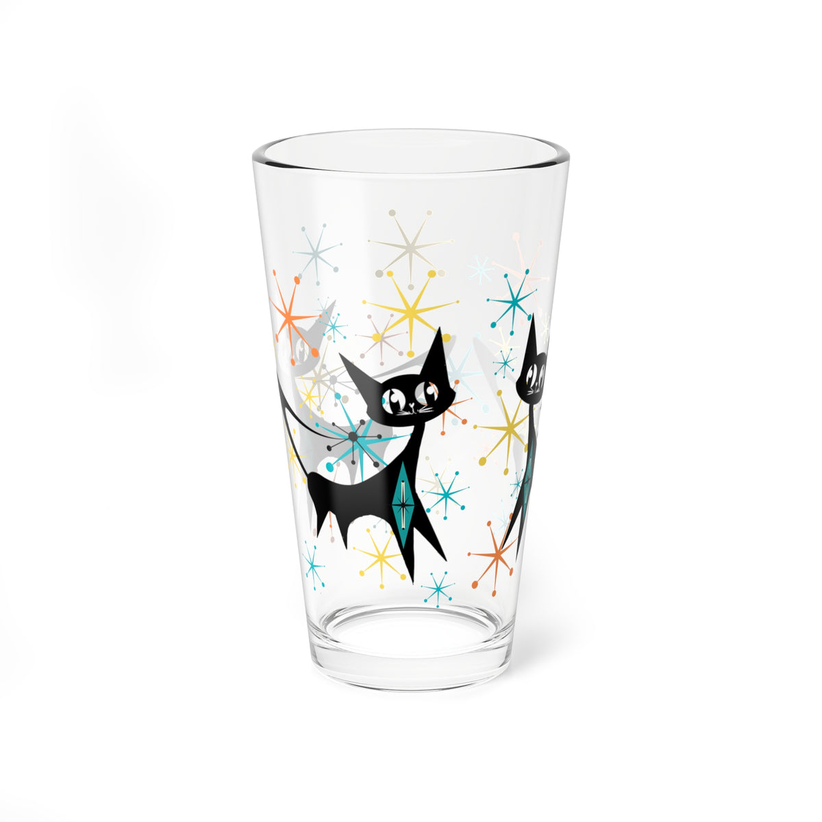 Atomic Black Cats, Kitschy Starbursts Whimsical Cat Mid Century Modern Retro Drinkware Barware - Mid Century Modern Gal