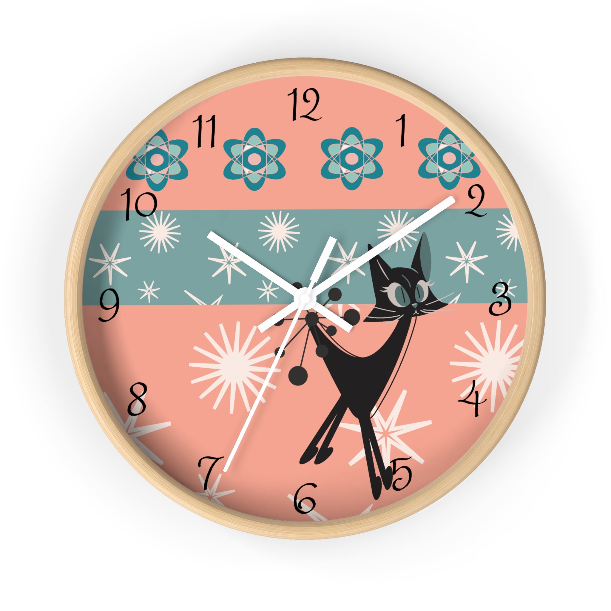 Atomic Cat Wall Clock, Mid Century Modern Kitschy 50s Style, Livingroom, Bedroom, Kitchen MCM Wall Clock - Mid Century Modern Gal