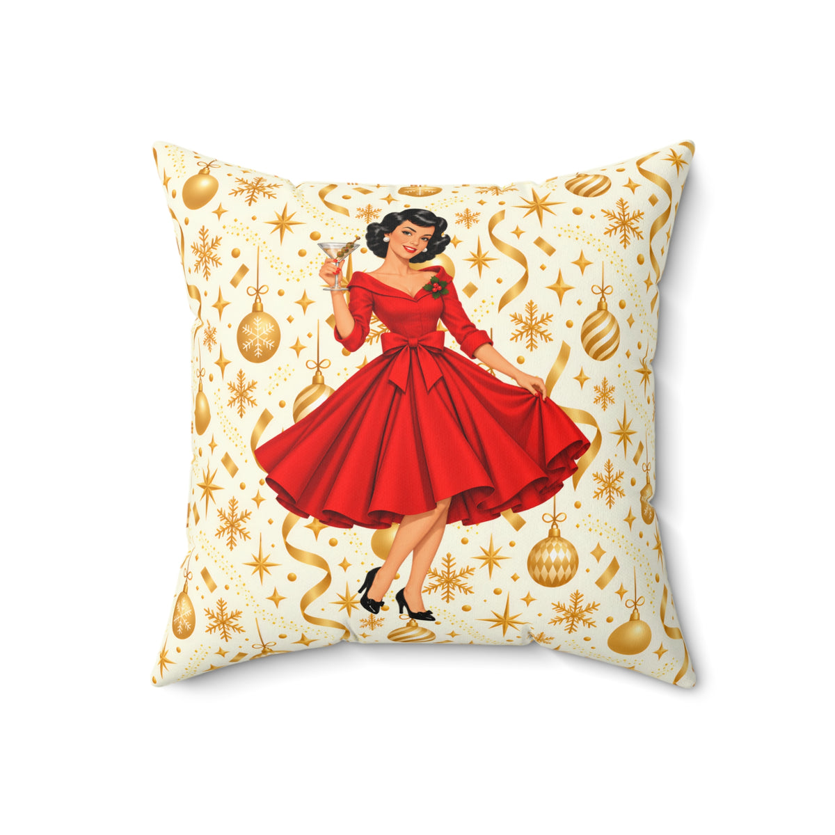 Mid Century Modern Christmas Martini Gal Pillow Insert and Cover