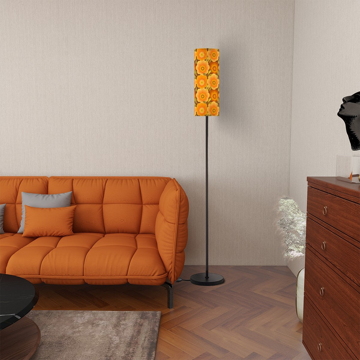 Retro Flower Marigold Orange Mid Century Modern Floor Lamp Modern Standing Lamp - Mid Century Modern Gal