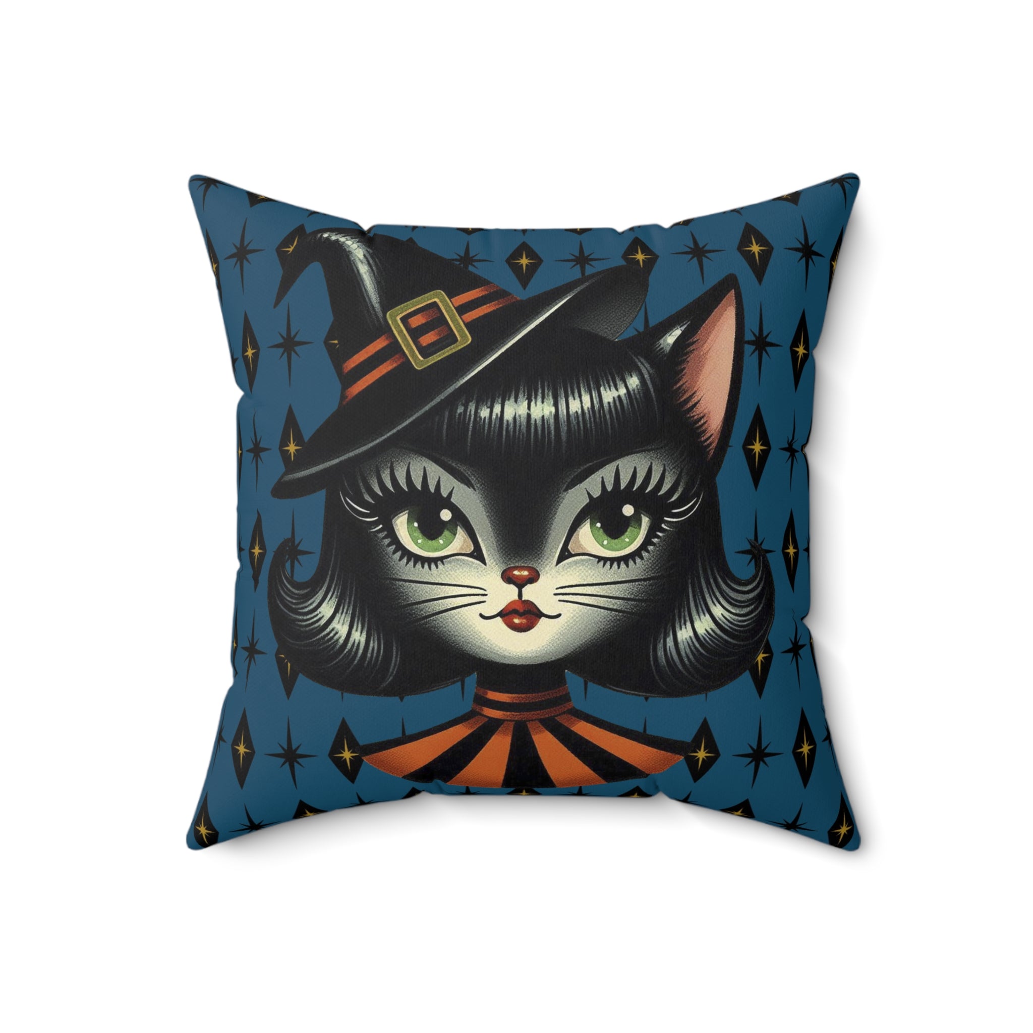 Vintage Halloween Black Cat Sexy Sexton Mid Century Modern Blue Pillow Cover and Insert - Mid Century Modern Gal