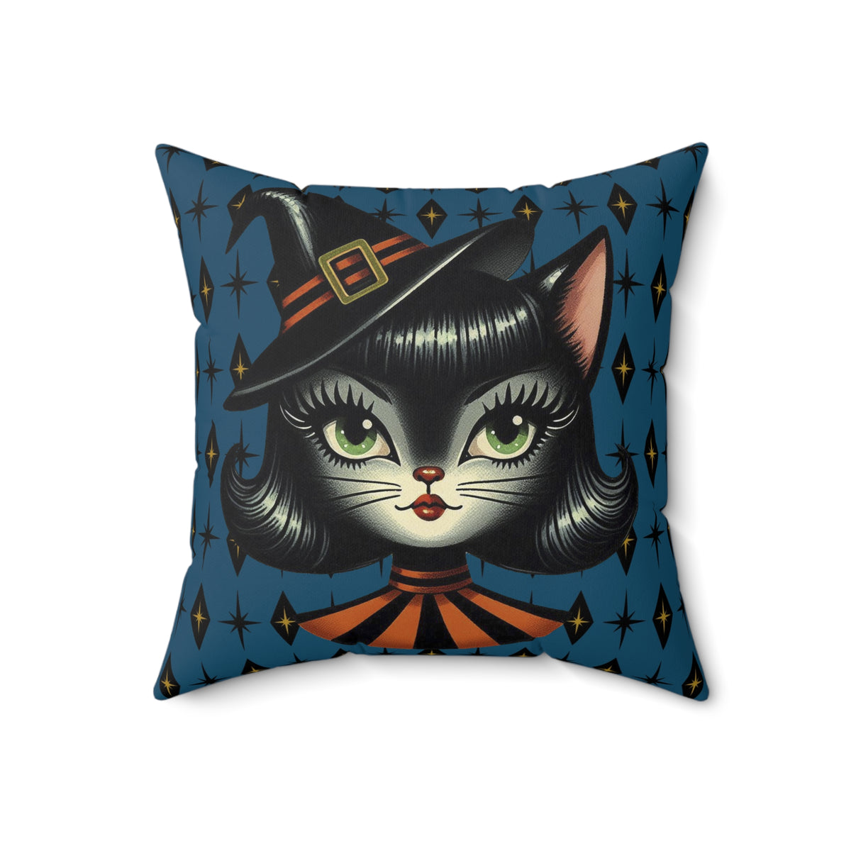 Vintage Halloween Black Cat Sexy Sexton Mid Century Modern Blue Pillow Cover and Insert - Mid Century Modern Gal