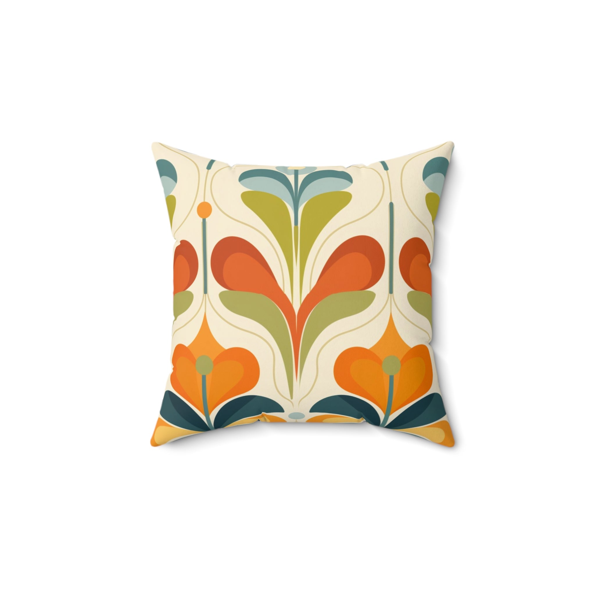 Retro Floral Orange, Green, Blue MCM Pillow, Vibrant Home Décor Accent - Mid Century Modern Gal