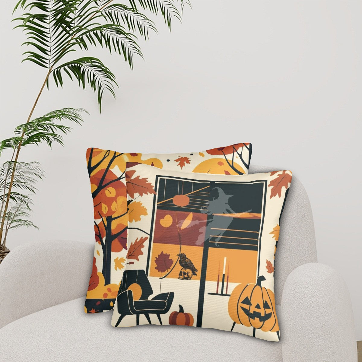 Mid Century Modern Scandinavian Fall, Halloween Golden Yellow, Black Orange Pillow Covers ONLY - Mid Century Modern Gal