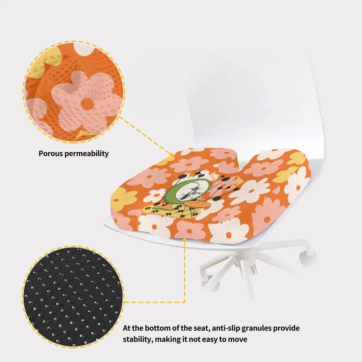 Mid Mod Flower Power Atomic Cat, Cute Orthopedic Memory Foam Seat Cushion - Mid Century Modern Gal