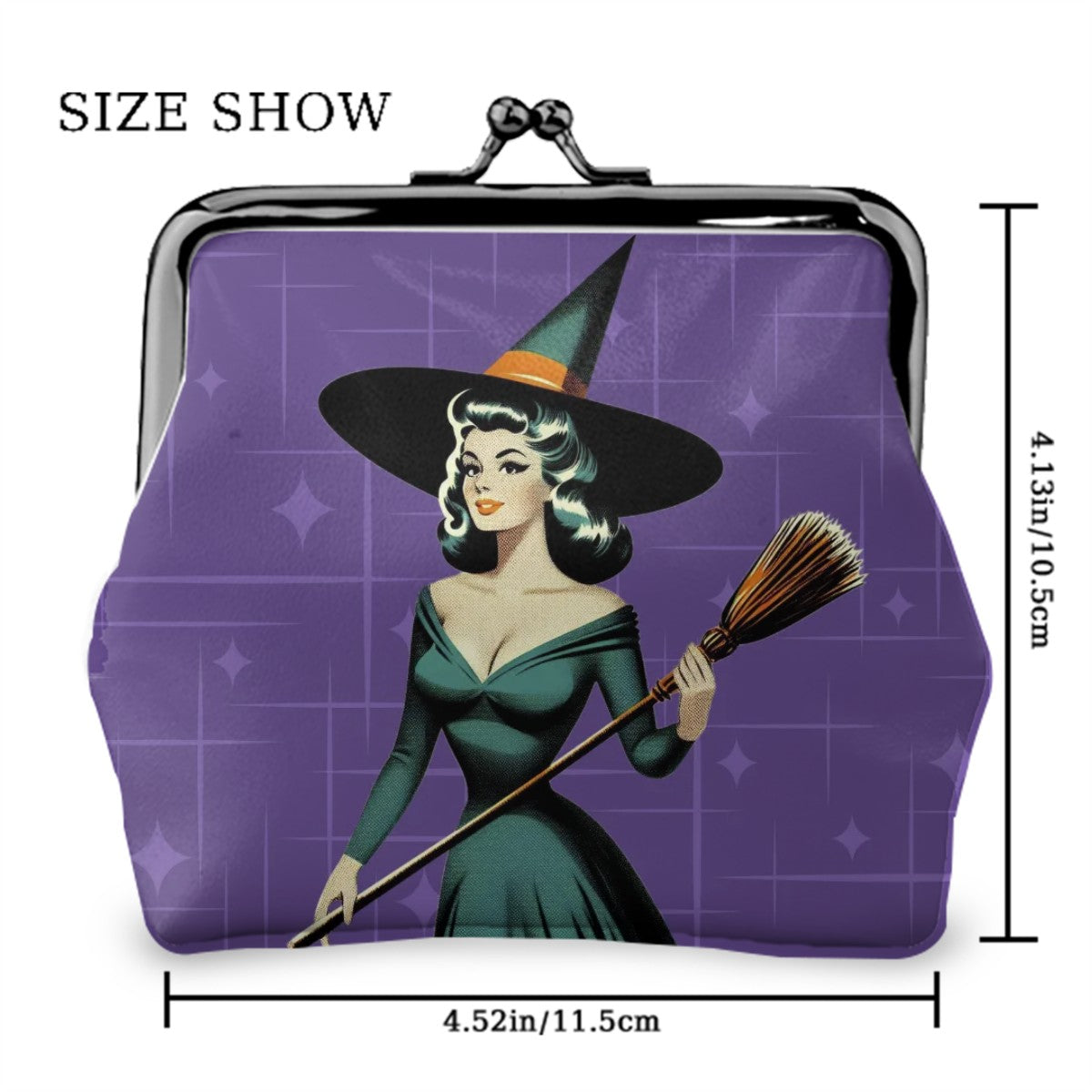 Mid Century Modern Vintage Pin Up Witch Purple Teal Halloween Coin Purse - Mid Century Modern Gal