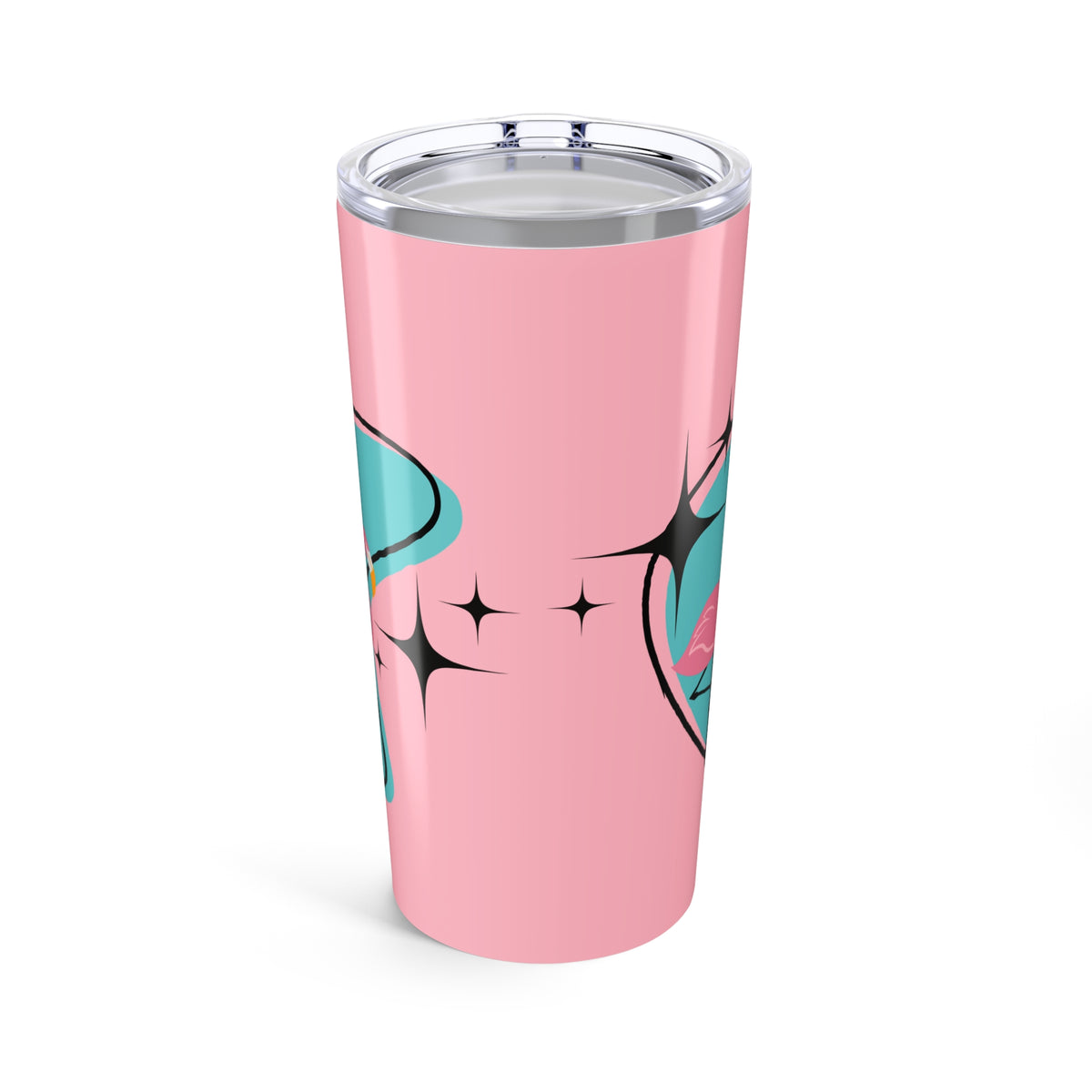 Pink Flamingo, Aqua Blue, Retro, Mid Mod, MCM 50's Inspired Tumbler Gift 20oz - Mid Century Modern Gal