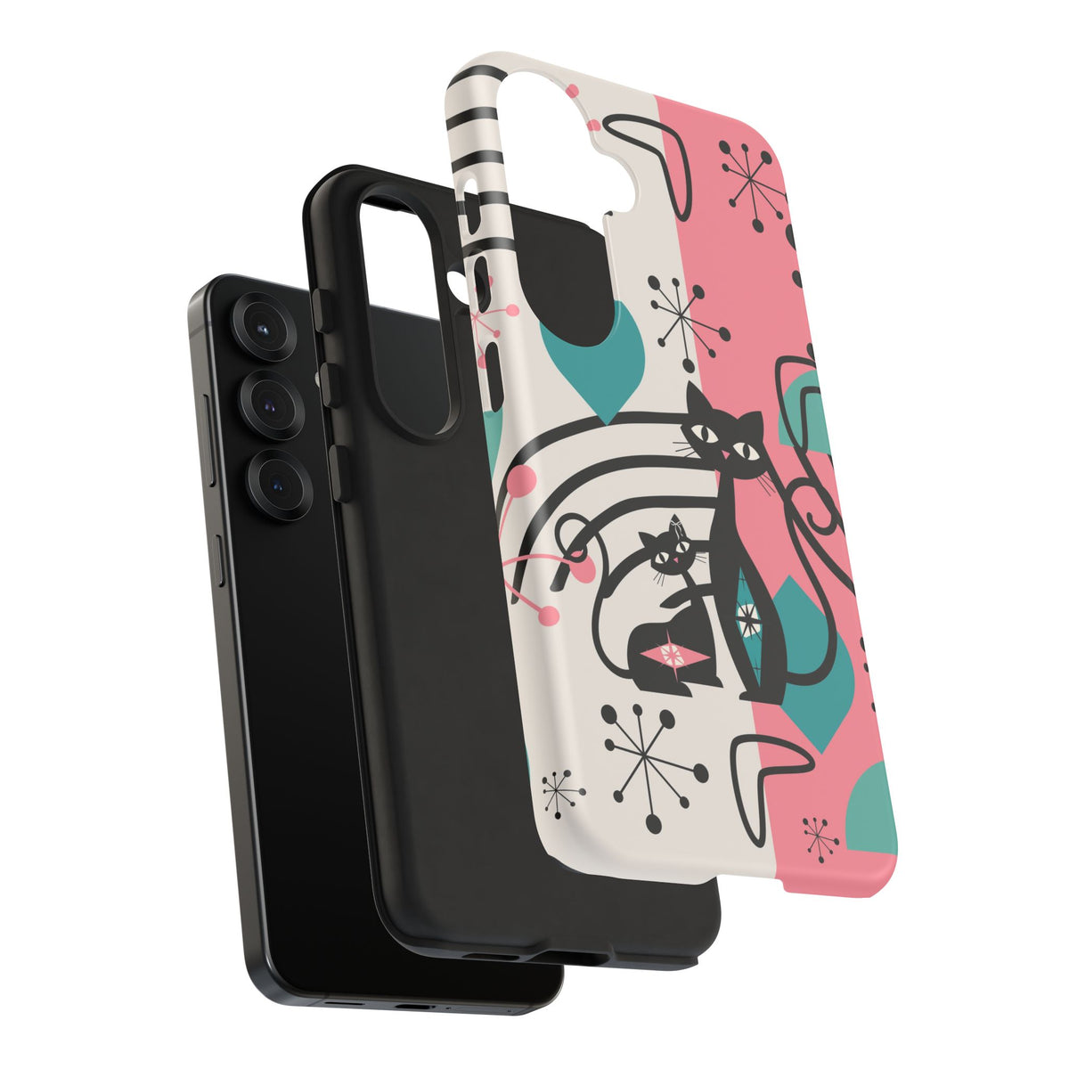 Mid Mod Atomic Cat Boomerang Starburst, Pink, Black Kitschy Stylish Cat Phone Case: Modern Design for Cat Lovers