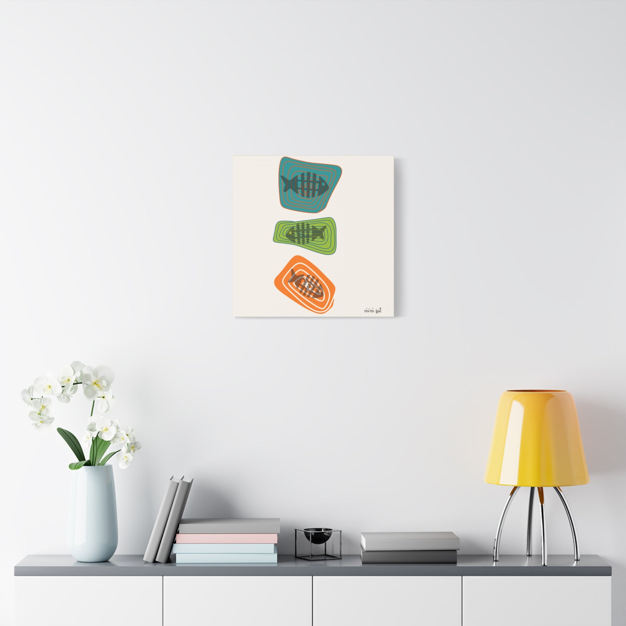 Mid Century Modern Fish Art, Colorful Abstract Fish Wall Art Canvas - Modern Home Decor - Mid Century Modern Gal