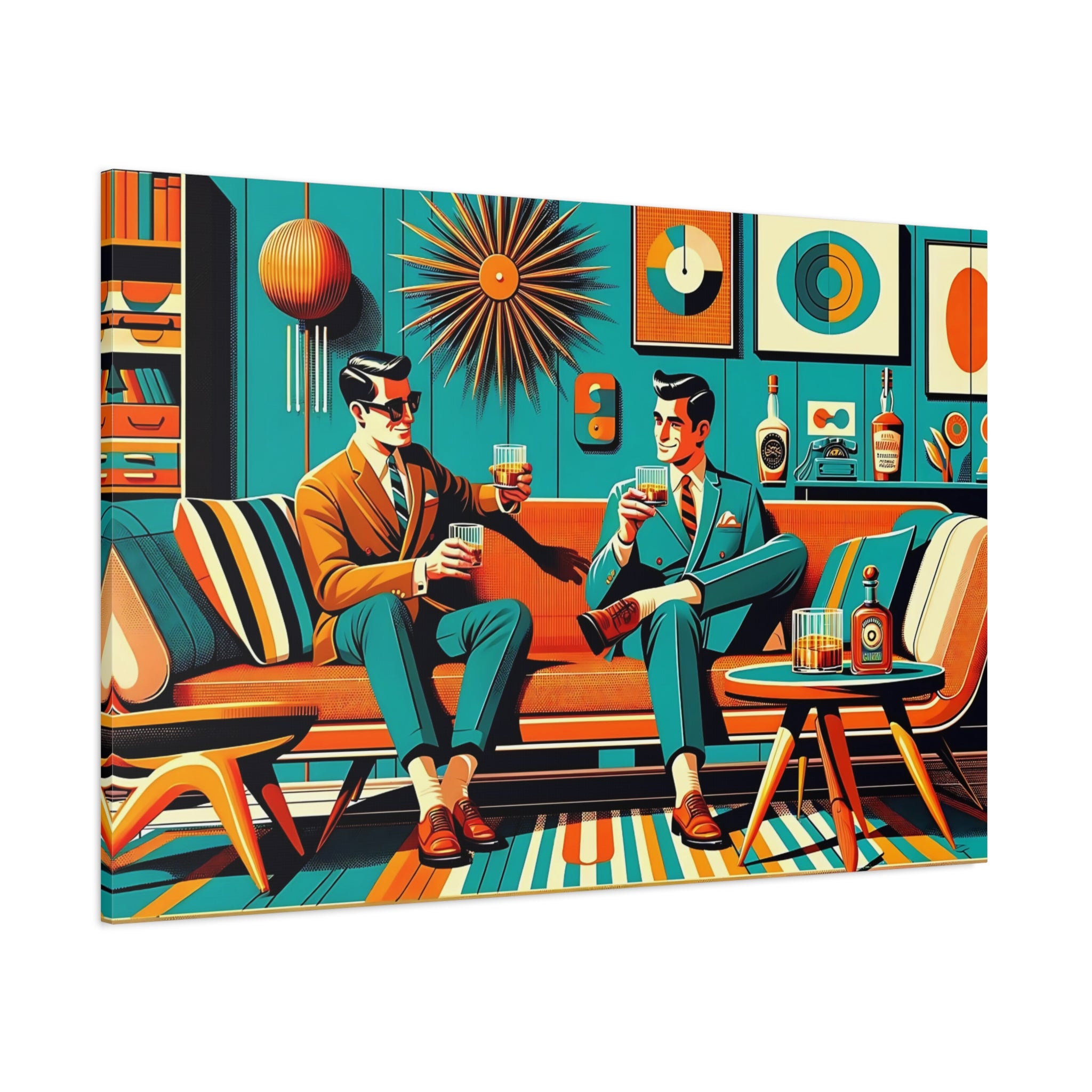 Mid Century Modern Mod Men, Bourbon Drinkers MCM Barware Lounge Wall Art - Mid Century Modern Gal