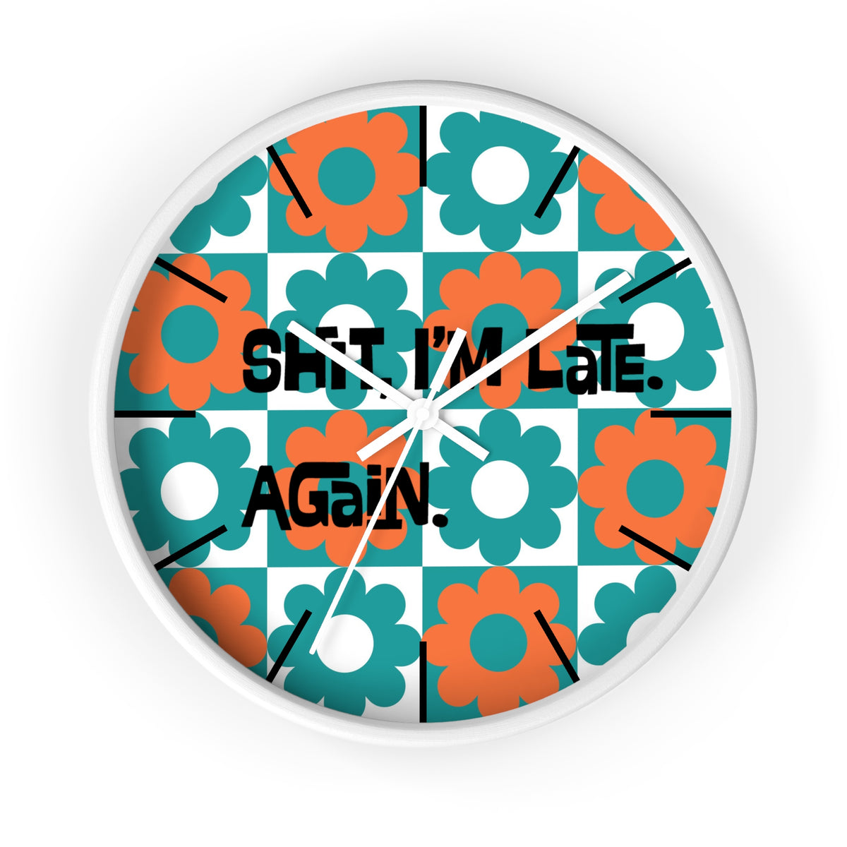 Retro Flower Clock, Funny I'm Late, Flower Power 70s Style Round Wall Clock - Mid Century Modern Gal