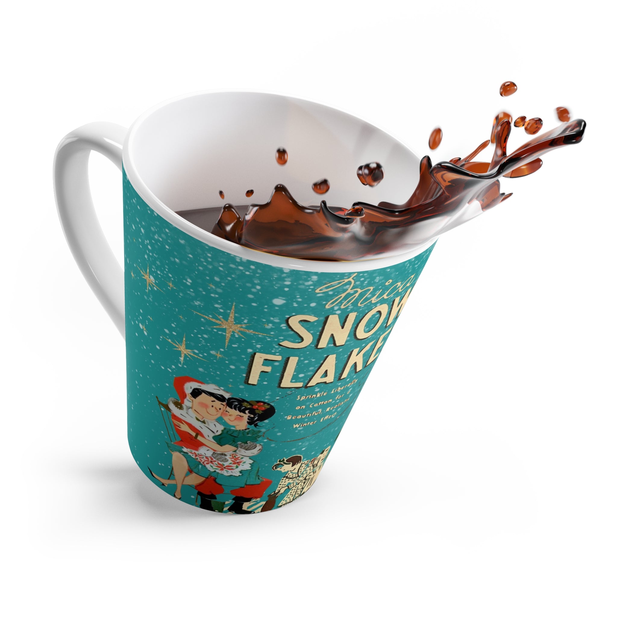 Vintage Mica Snow Flakes, Kitschy Mod 50s Vintage Ad Latte Mug - Mid Century Modern Gal