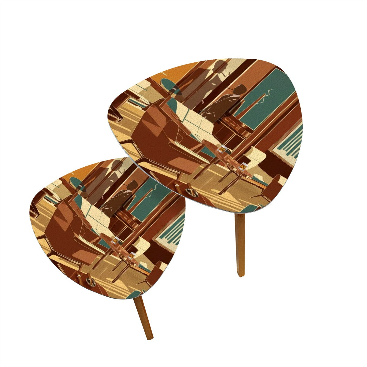 Bourbon Whiskey Dapper Dudes Cigar Lounge Mid Century Modern Nesting Tables - Mid Century Modern Gal