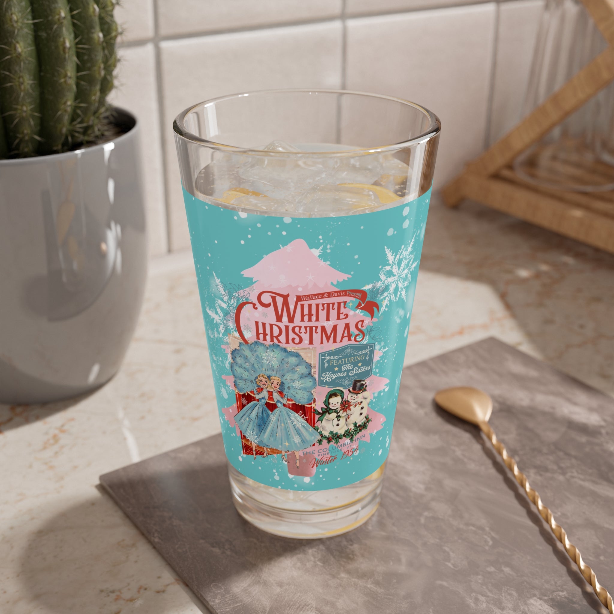 White Christmas Wallace And Davis Festive Mixing, Drinking Glass - 16oz &