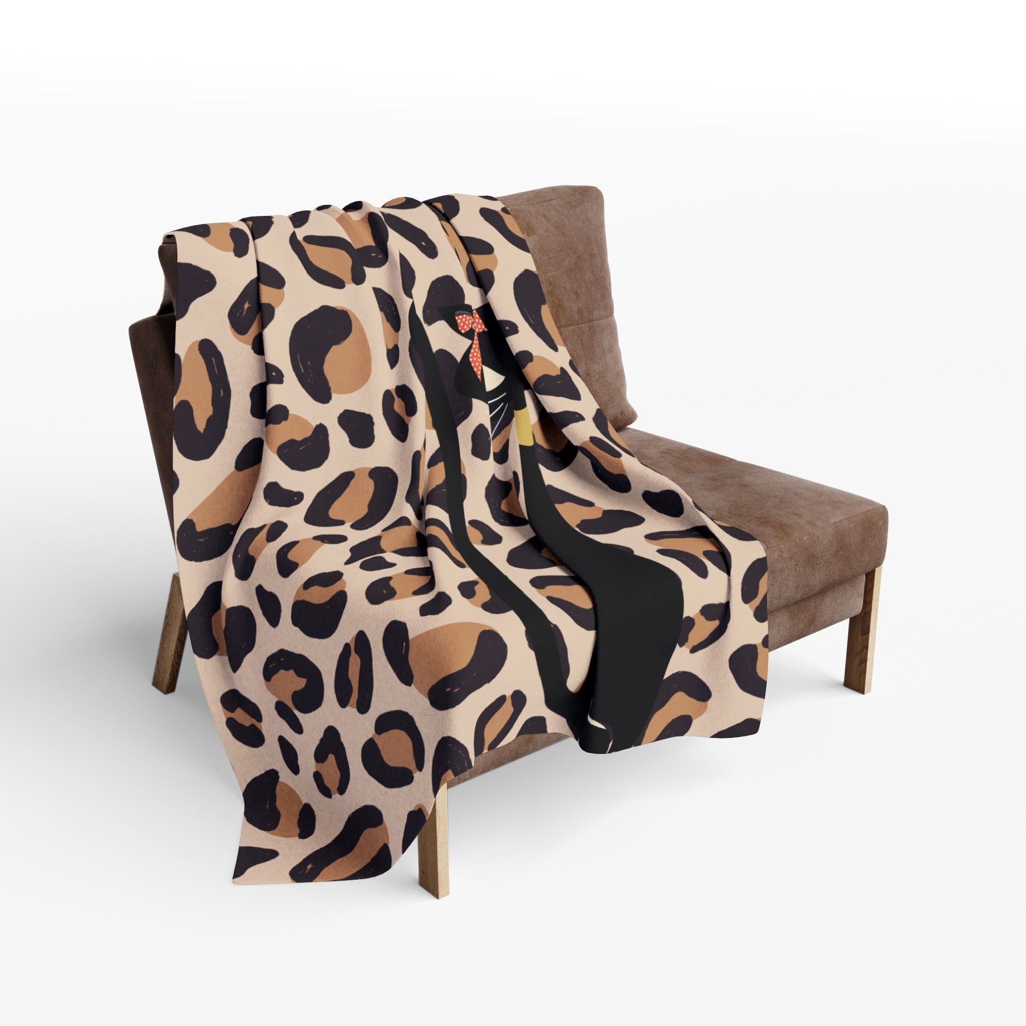 Leopard Print Atomic Cat, Cozy Lightweigt Kitschy Mid Mod Fleece Blanket - Mid Century Modern Gal