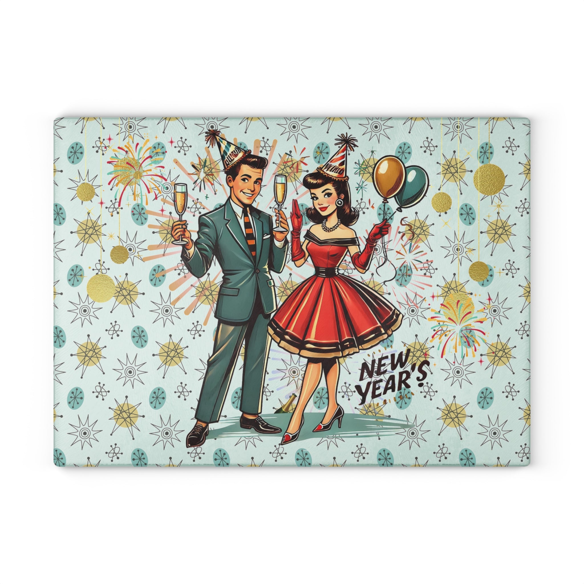 Mid Century Modern Franciscan Diamond Kitschy Couple New Year Party Cheese Board, Glass Cutting Board - Mid Century Modern Gal