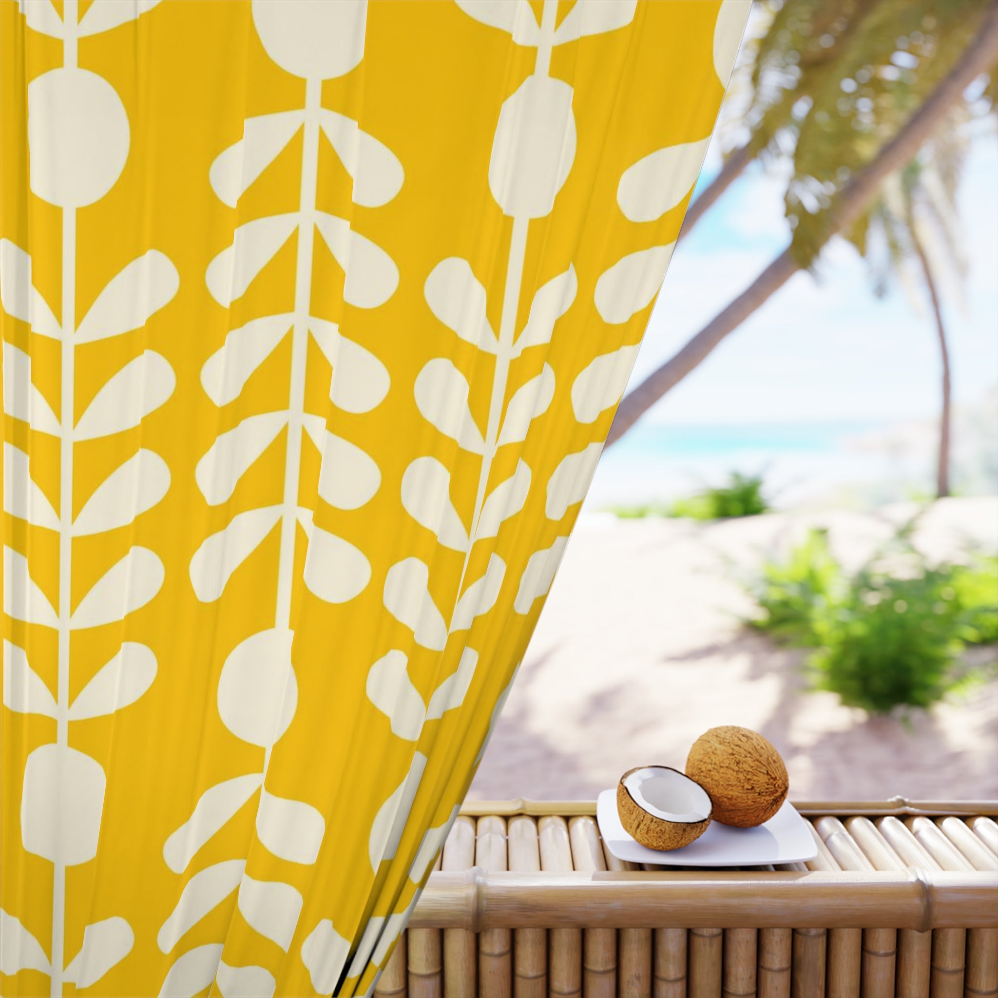 Scandinavian, Modern Danish, Minimalist, Yellow White, Abstract, Hygge Folk Art Retro Mod Window Curtains (1 Piece) - Mid Century Modern Gal