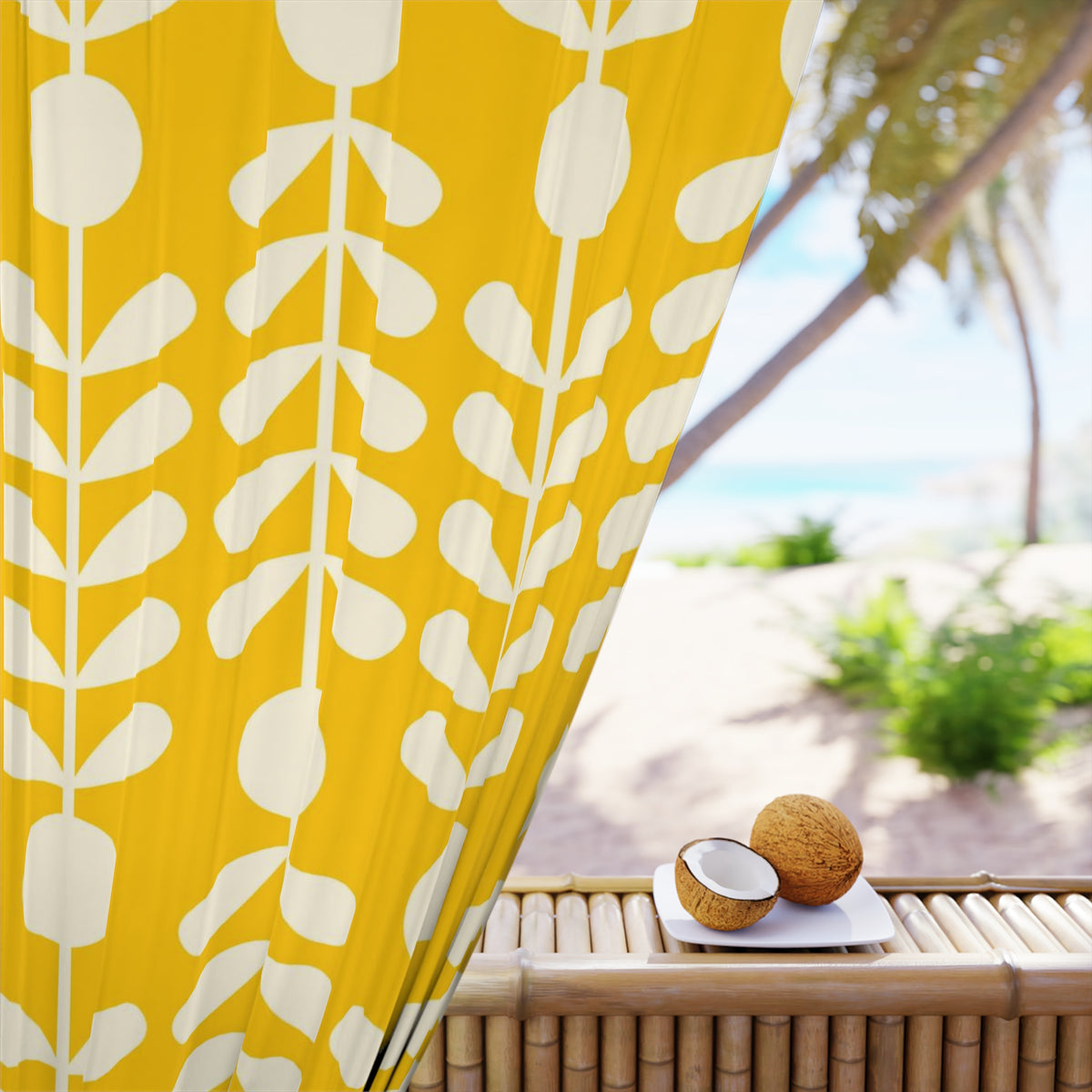 Scandinavian, Modern Danish, Minimalist, Yellow White, Abstract, Hygge Folk Art Retro Mod Window Curtains (1 Piece) - Mid Century Modern Gal