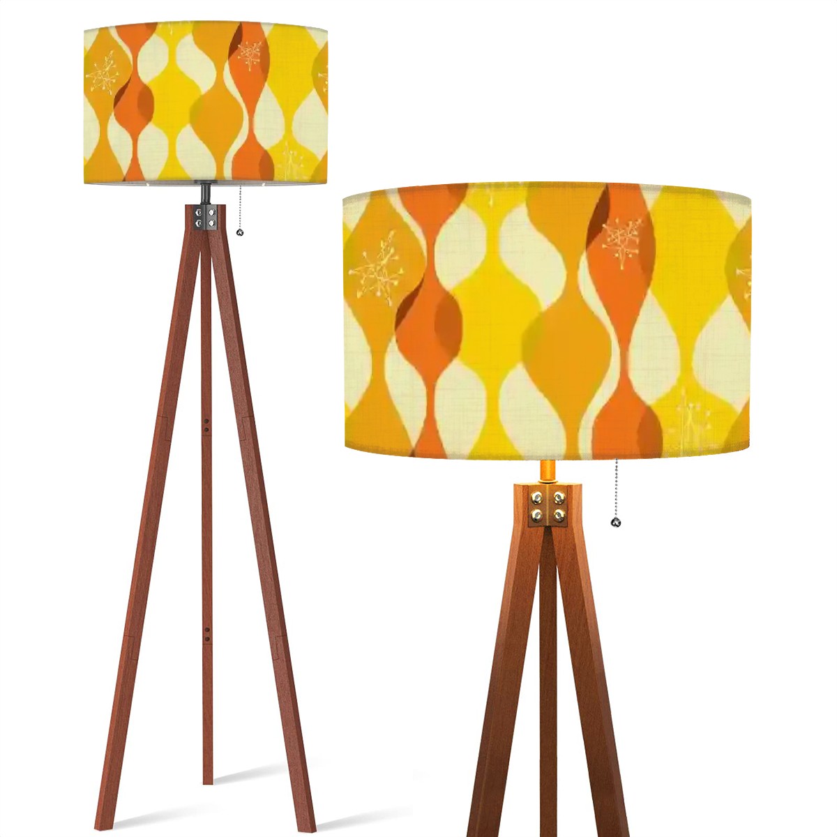 Mid Century Modern Orange, Yellow Starburst Retro Tripod Floor Lamp - Mid Century Modern Gal