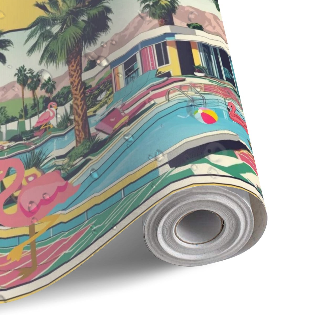 Palm Springs California Flamingo Kitschy Mid Mod Peel And Stick Canvas Self Adhesive Wallpaper - Mid Century Modern Gal