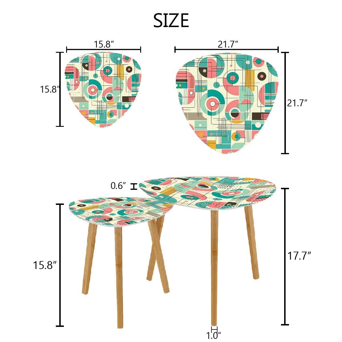 Bauhaus Designed, Pink Aqua Kitschy Set Of Nesting Tables - Mid Century Modern Gal