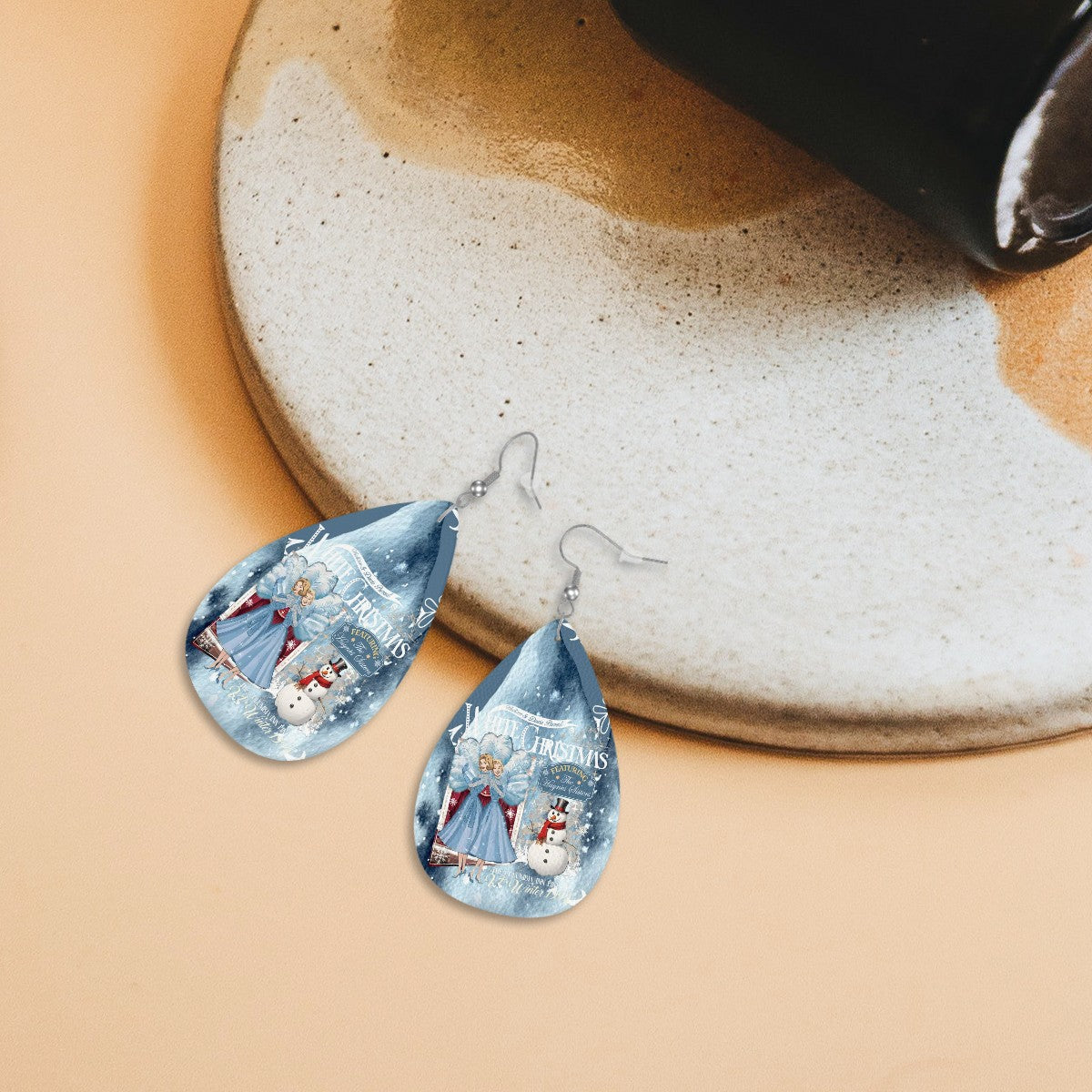 Wallace And Davis White Christmas Sister Sister Christmas Earrings - Mid Century Modern Gal