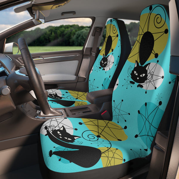 Atomic Cat, Kitschy Crazy Cat Lady, Franciscan Starburst, Aqua, Mid Century Modern, RetroCar Seat Covers