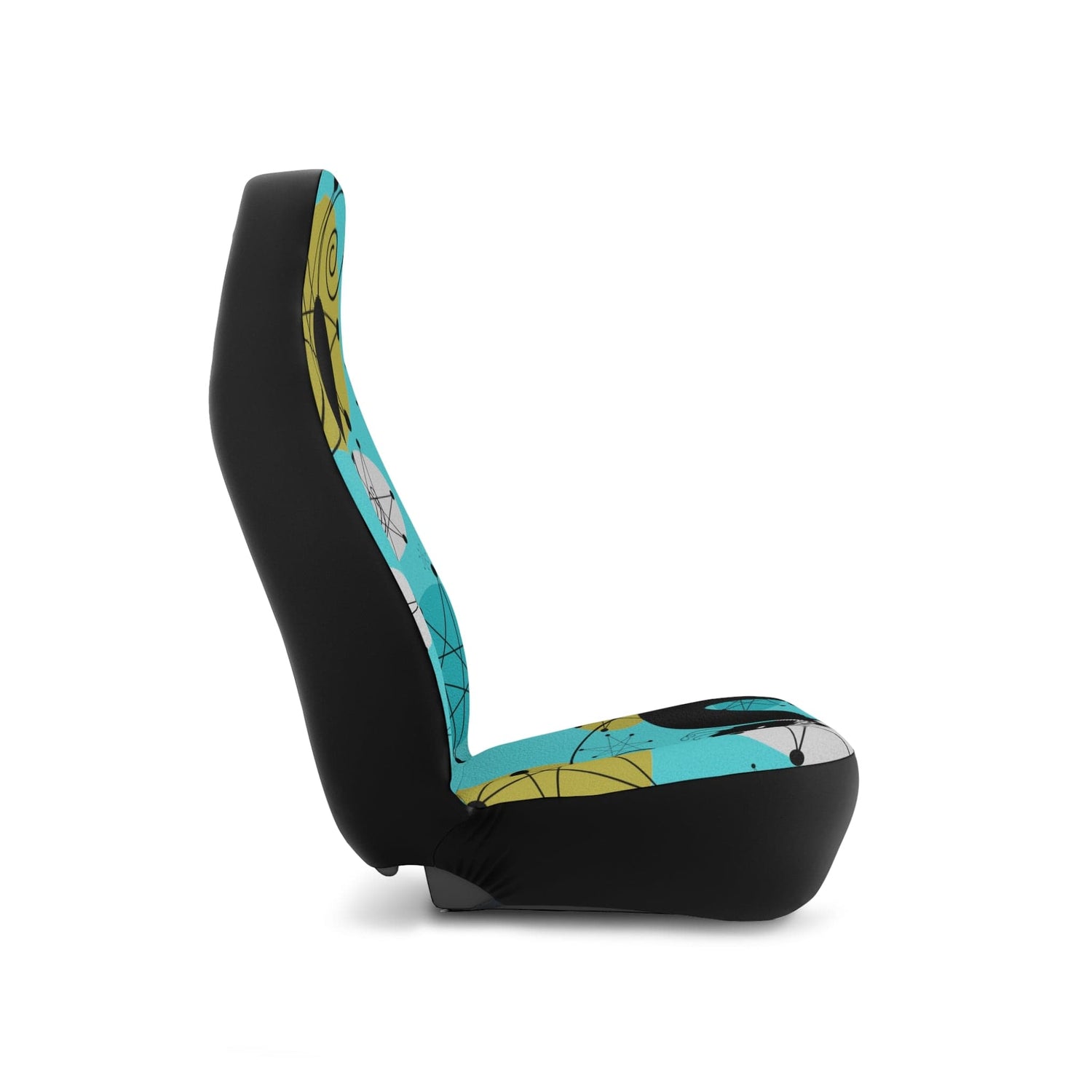 Atomic Cat, Kitschy Crazy Cat Lady, Franciscan Starburst, Aqua, Mid Century Modern, RetroCar Seat Covers All Over Prints 48.03" × 18.50" / Black