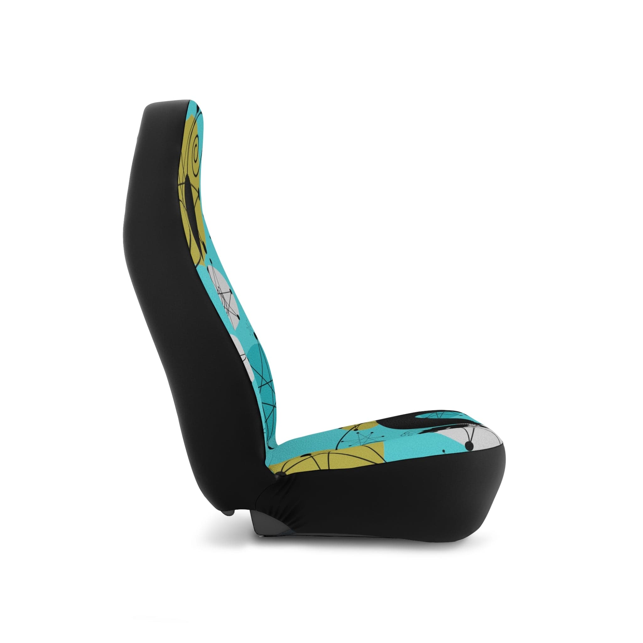Atomic Cat, Kitschy Crazy Cat Lady, Franciscan Starburst, Aqua, Mid Century Modern, RetroCar Seat Covers All Over Prints 48.03" × 18.50" / Black