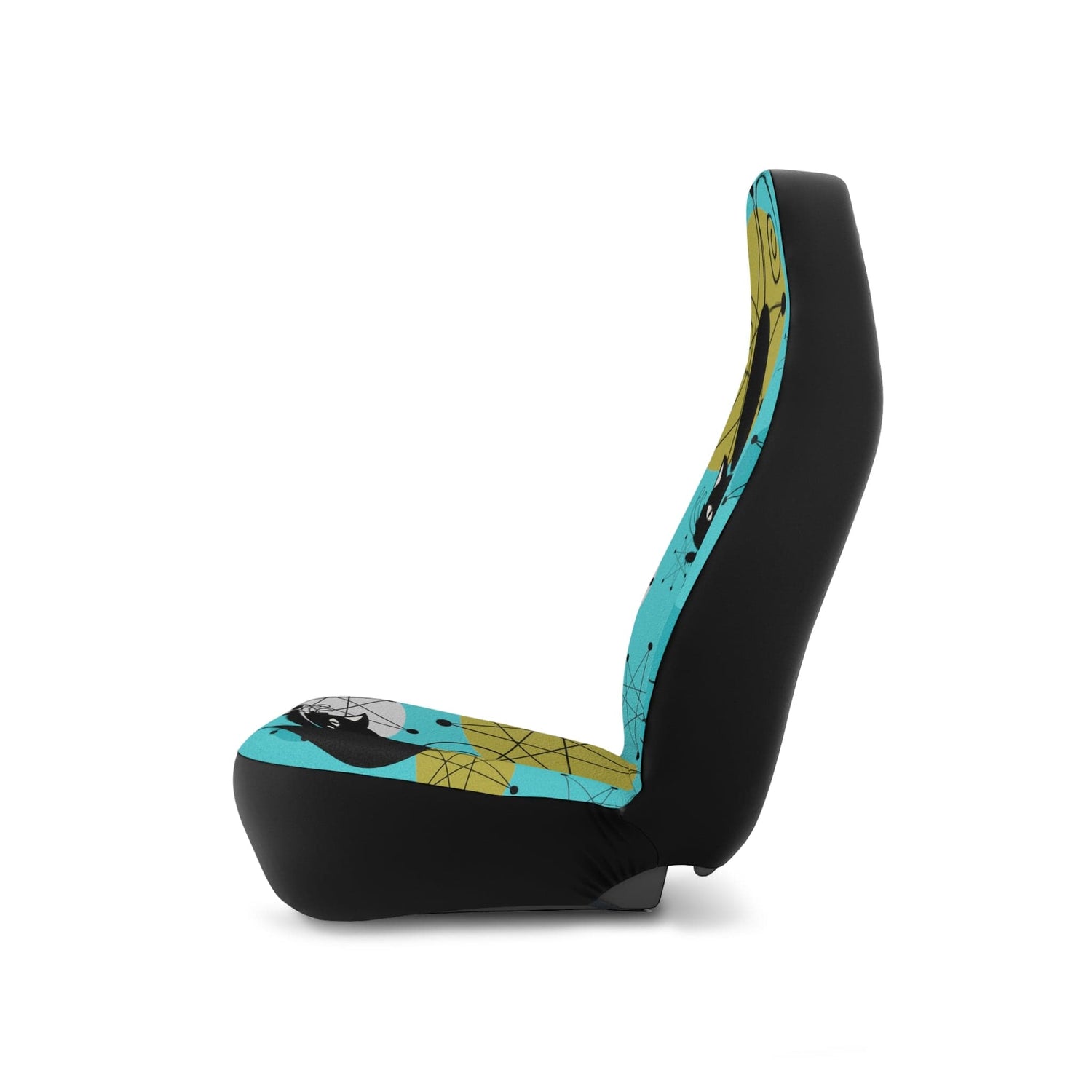 Atomic Cat, Kitschy Crazy Cat Lady, Franciscan Starburst, Aqua, Mid Century Modern, RetroCar Seat Covers All Over Prints 48.03" × 18.50" / Black