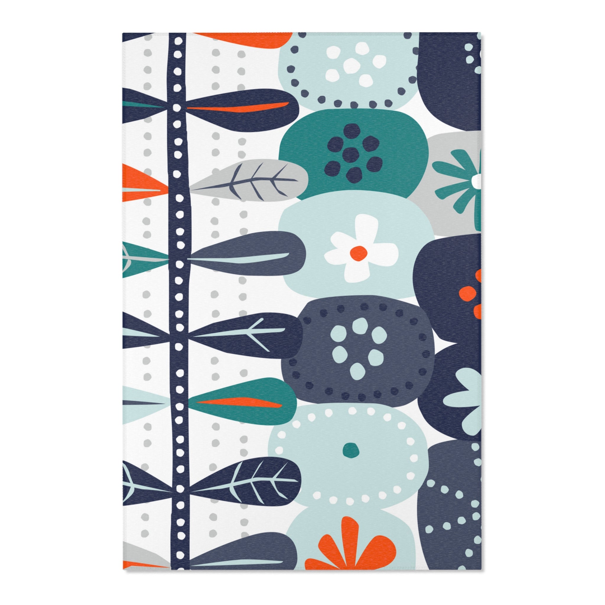Mid Century Modern Retro Scandinavian, Orange, Blue, White, Floral Retro Area Rugs Home Decor 48" × 72"