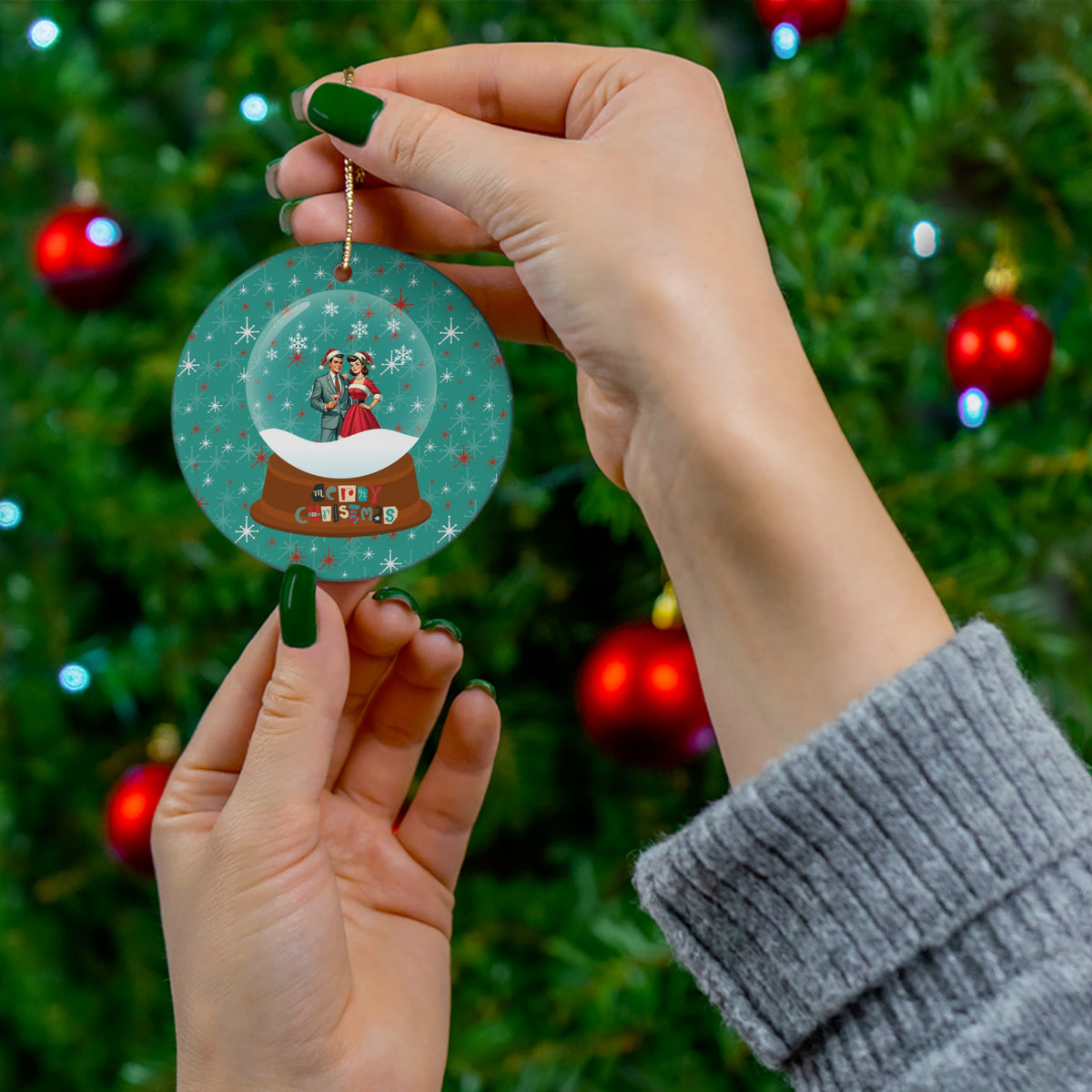 Mid Century Modern Couple, Christmas Kitschy Ceramic Ornament - Mid Century Modern Gal