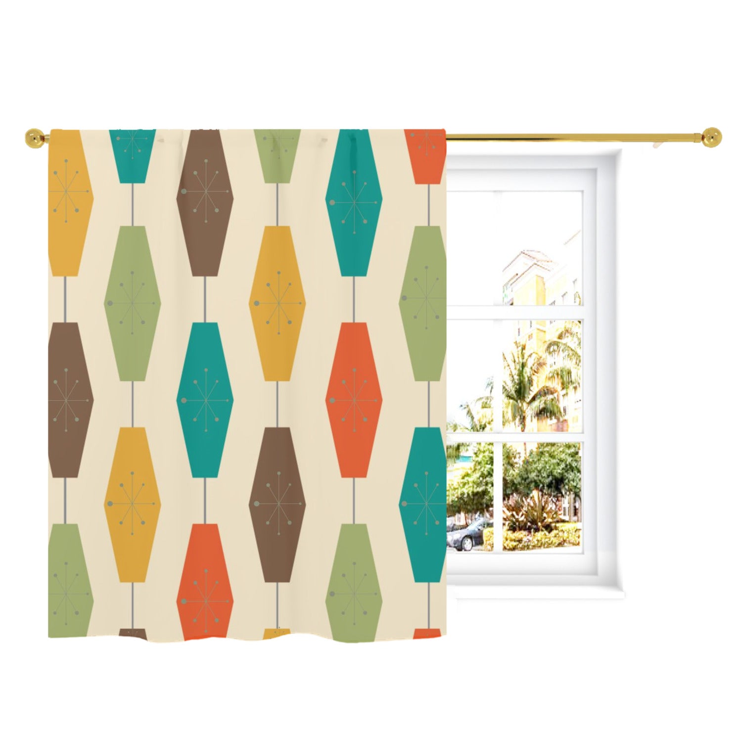 Mid Century Modern Groovy Lantern Lights, Retro Curtain, Single Panel - Mid Century Modern Gal