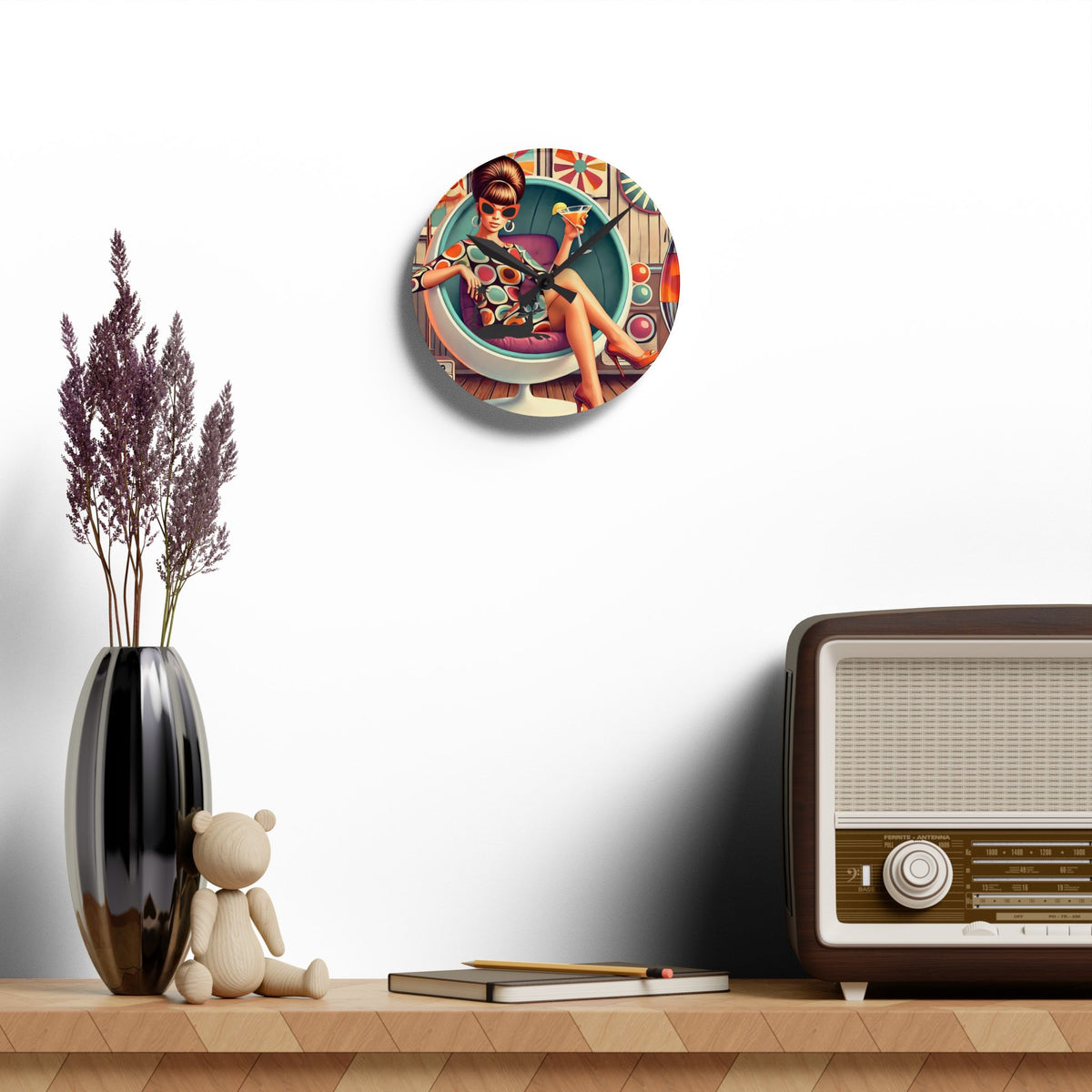 Mid Mod Gal Retro 60s Atomic Cat Mid Century Modern Wall Clock - Mid Century Modern Gal