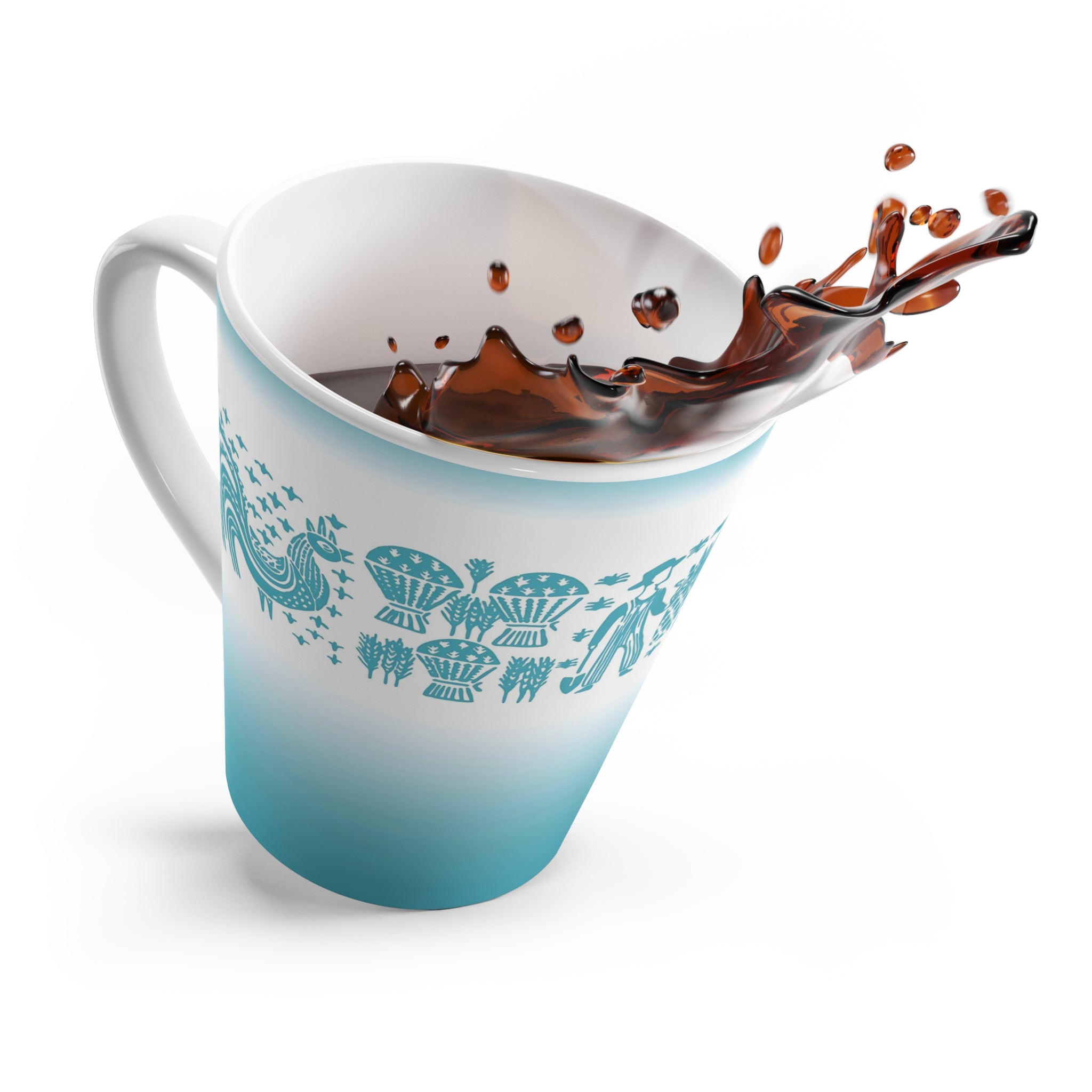 Amish Butterprint, Aqua Blue, Rooster, Kitschy 50s Retro Latte Mug - Mid Century Modern Gal