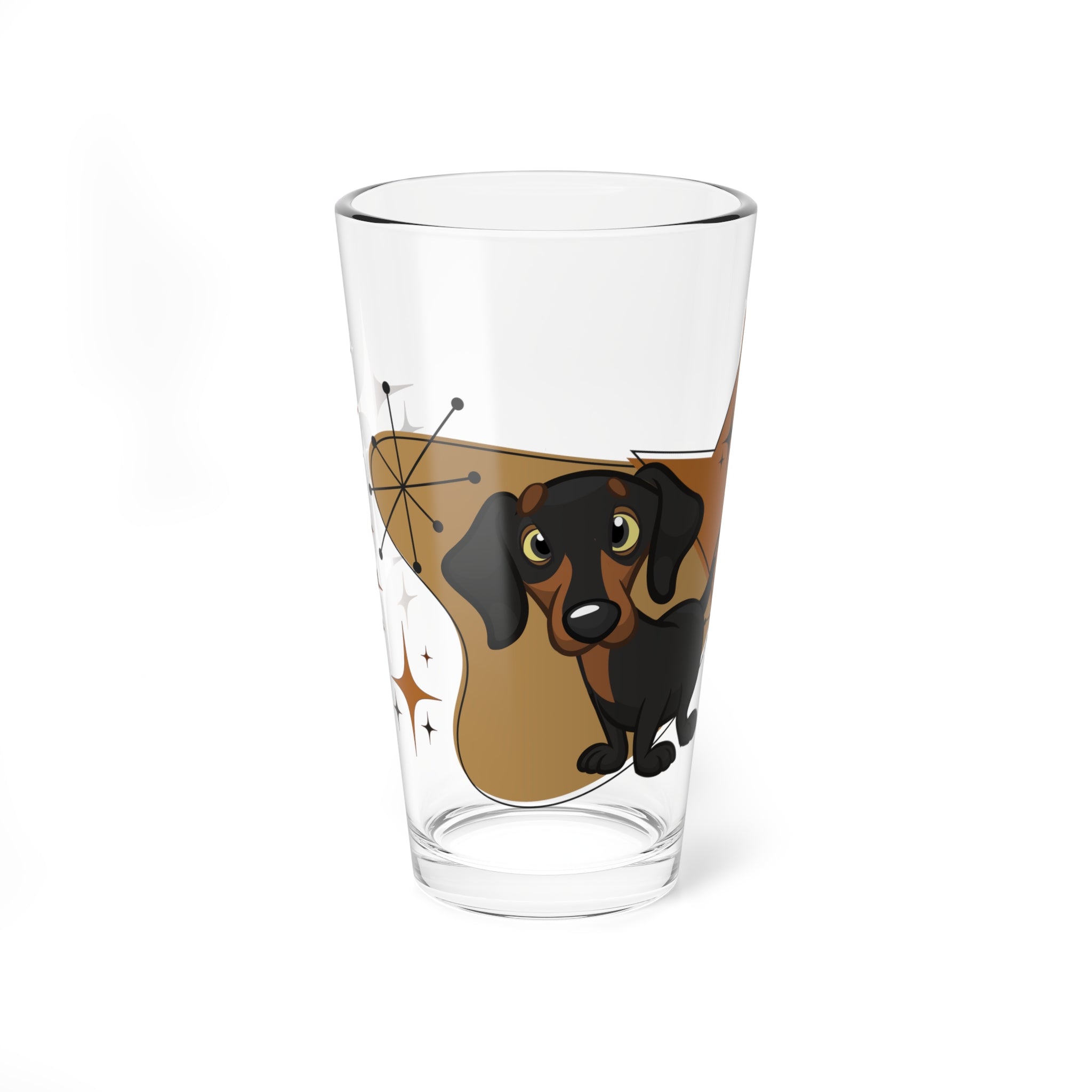 Mid Century Modern Barware, Doxie Dog, Weiner Dog, Hot Dog,Dachshund Dog Breed Lover Atomic Glassware - Mid Century Modern Gal