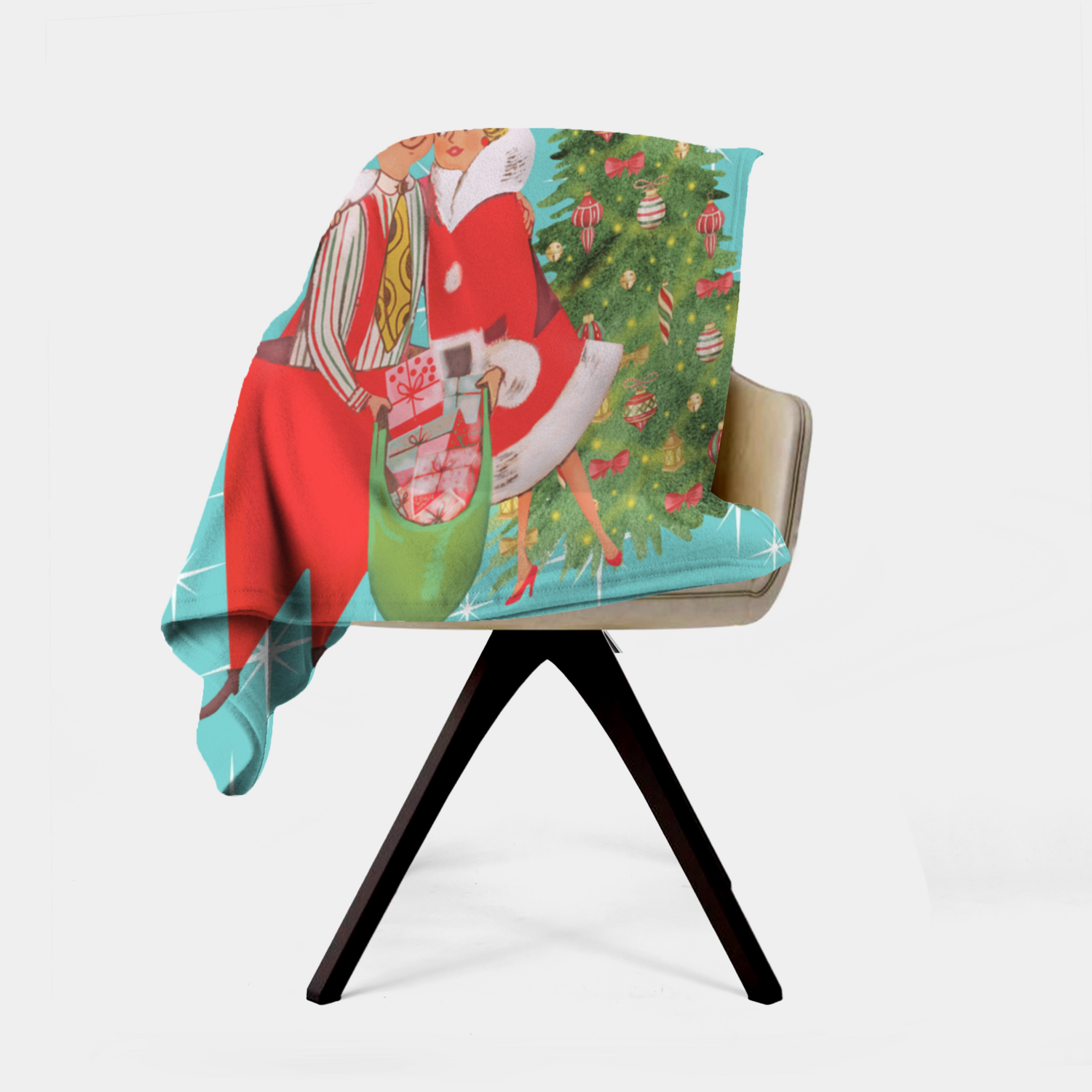 Holiday Vintage 50s Kitsch Retro Aqua Blue Diamond Starburst Mid Century Modern Vintage Christmas Holiday Decor Sherpa Blanket - Mid Century Modern Gal