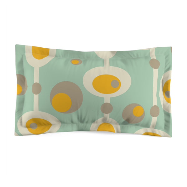 Mid Century Modern Pillow Sham, Mustard Yellow, Mint, Beige, Gray Orb, Retro Groovy Mid Mod Pillow Sham