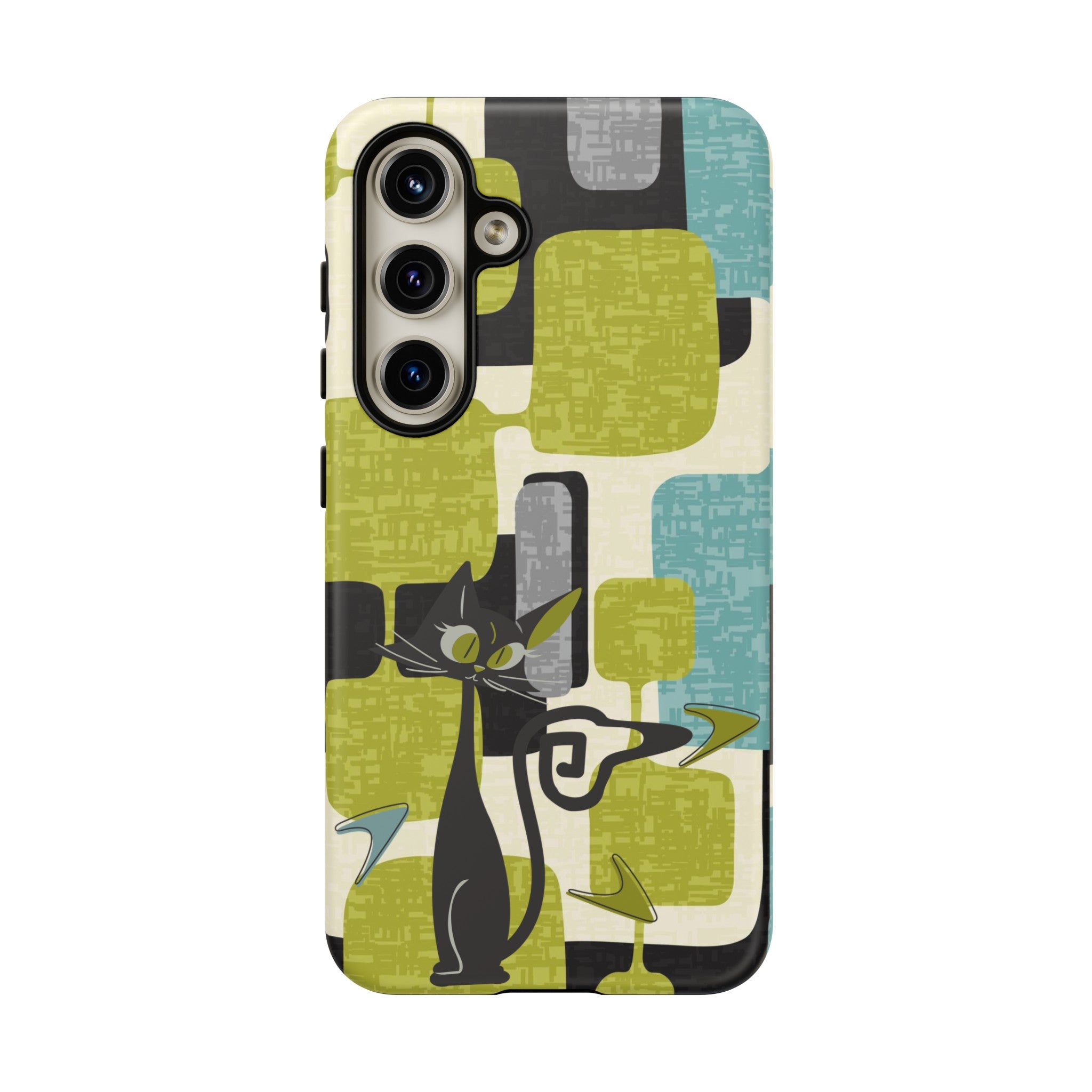 Mid Century Modern Geometric Kitschy Cat, Boomerang Retro Smart Phone Tough Cases