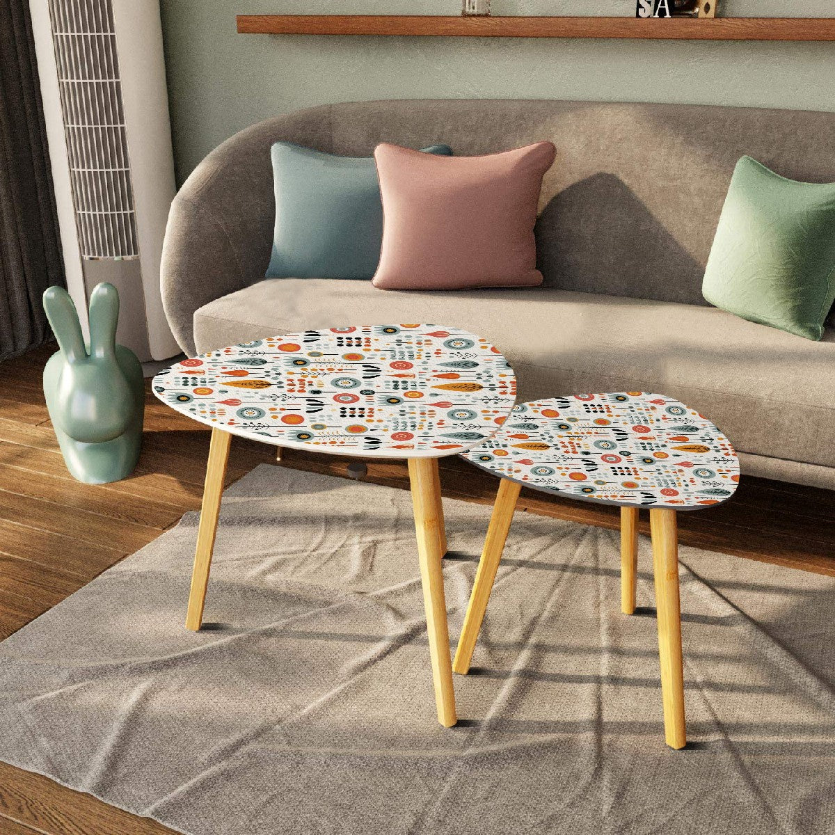 Modern Scandinavian Floral MCM Nesting Tables - Mid Century Modern Gal